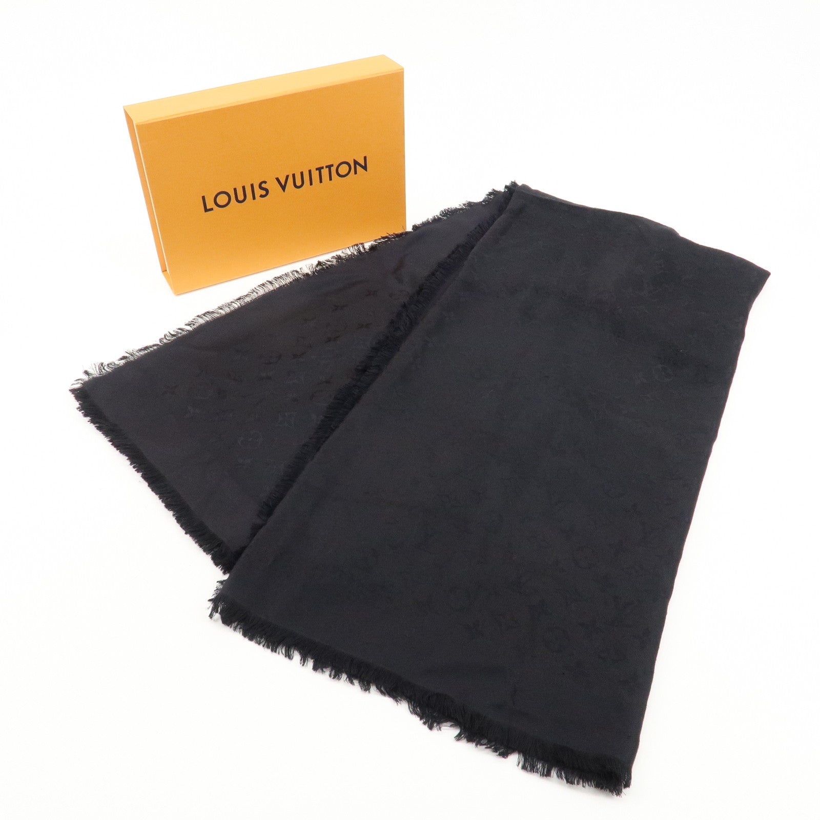 Louis Vuitton Monogram Shawl Stole Scarf Noir Silk Wool M71329 Used