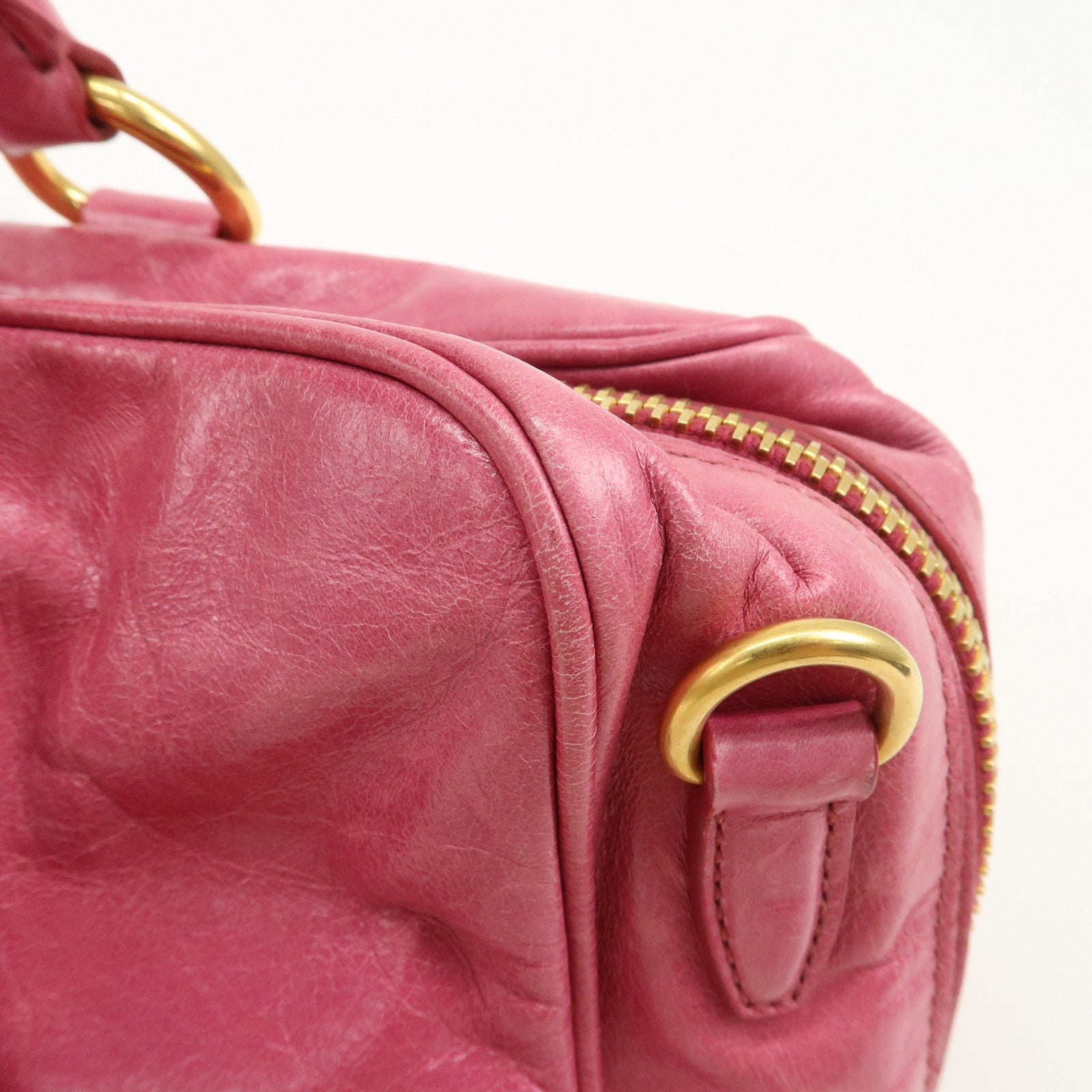 PRADA Logo Leather 2 Way Hand Bag Tote Bag Pink