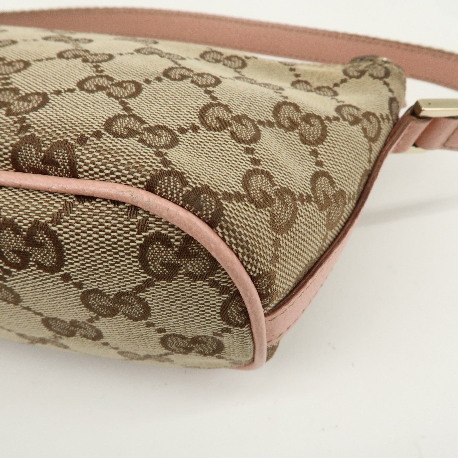 GUCCI Boat Bag Sherry GG Canvas Leather Pouch Beige Pink 141809