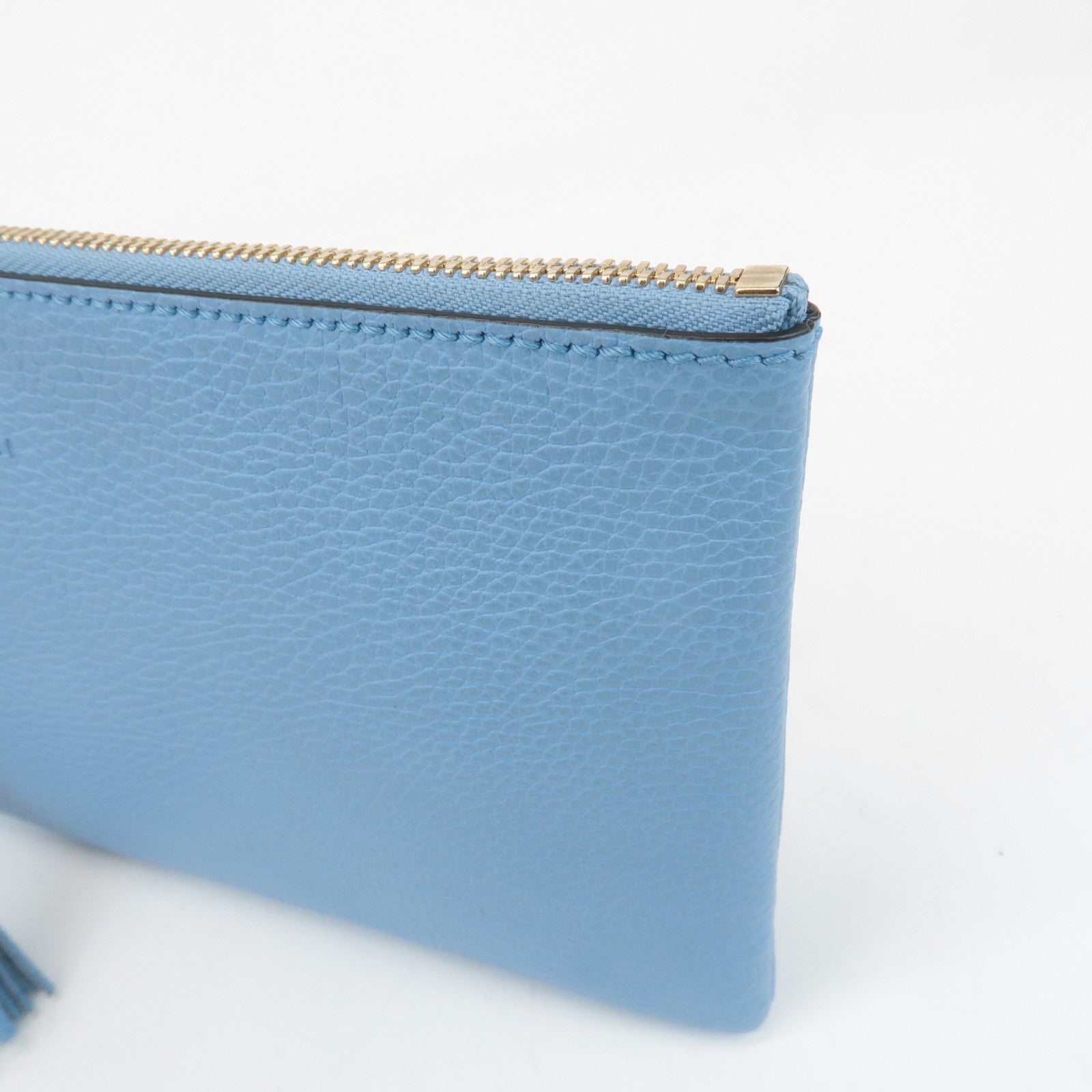 GUCCI Bamboo Leather Clutch Bag Second Bag Blue 449652 Used