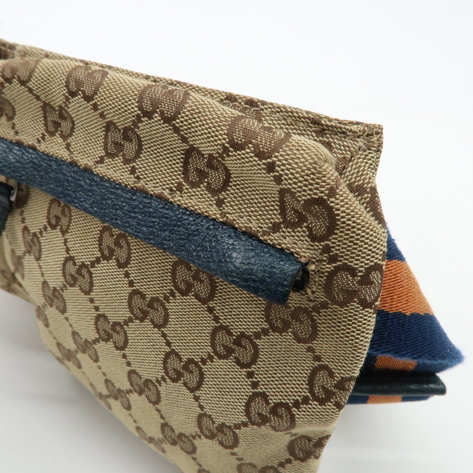 GUCCI GG Canvas Leather Waist Bag Waist Pouch Beige Navy 28566 Used