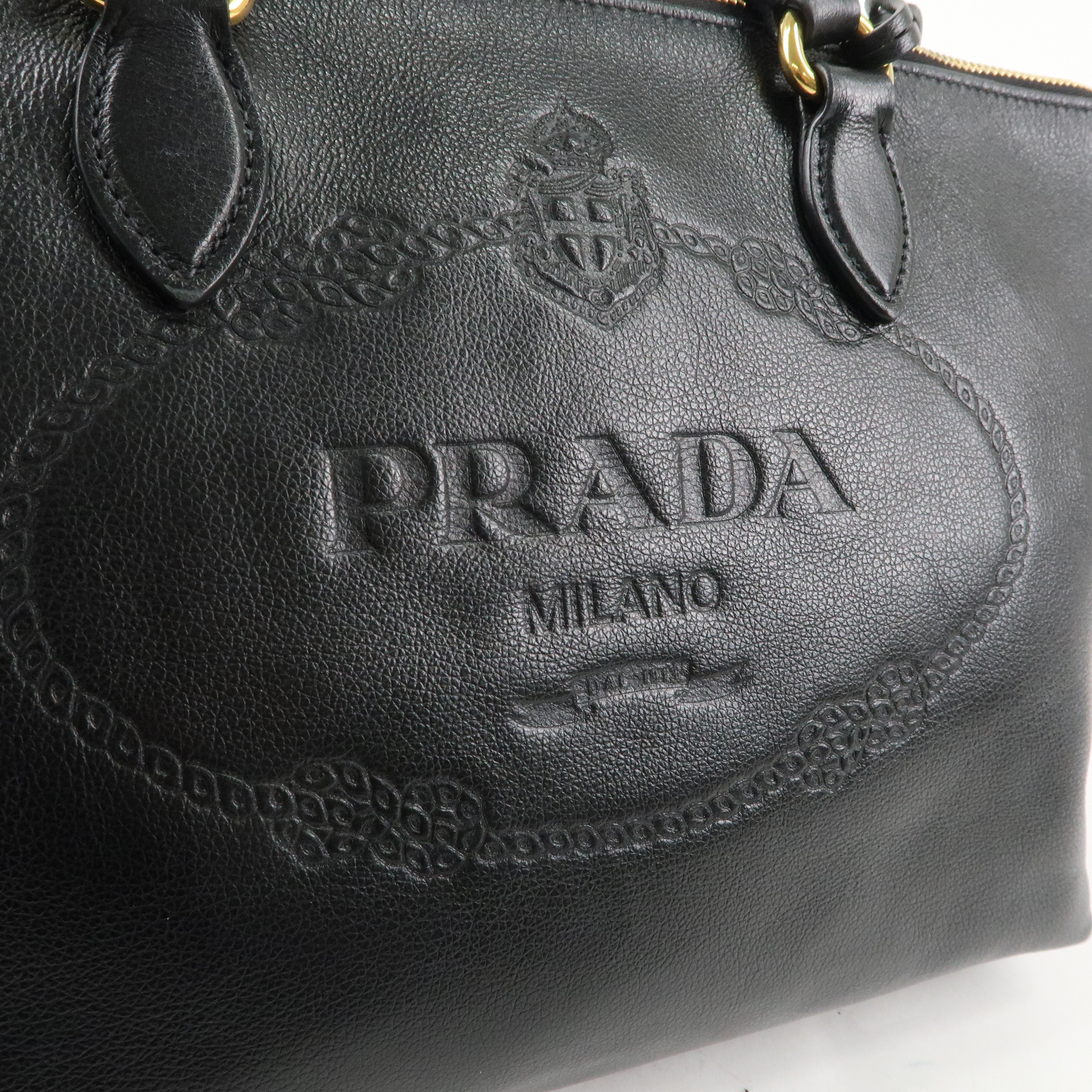 PRADA Leather 2Way Bag Hand Bag Shoulder Bag Black 1BA104