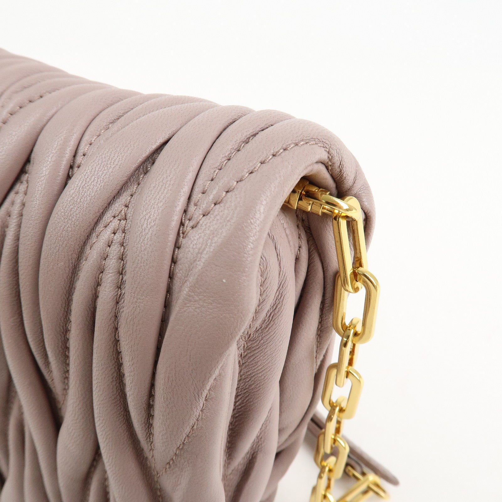 MIU MIU Matelasse Leather Chain Shoulder Bag Pink Beige Used