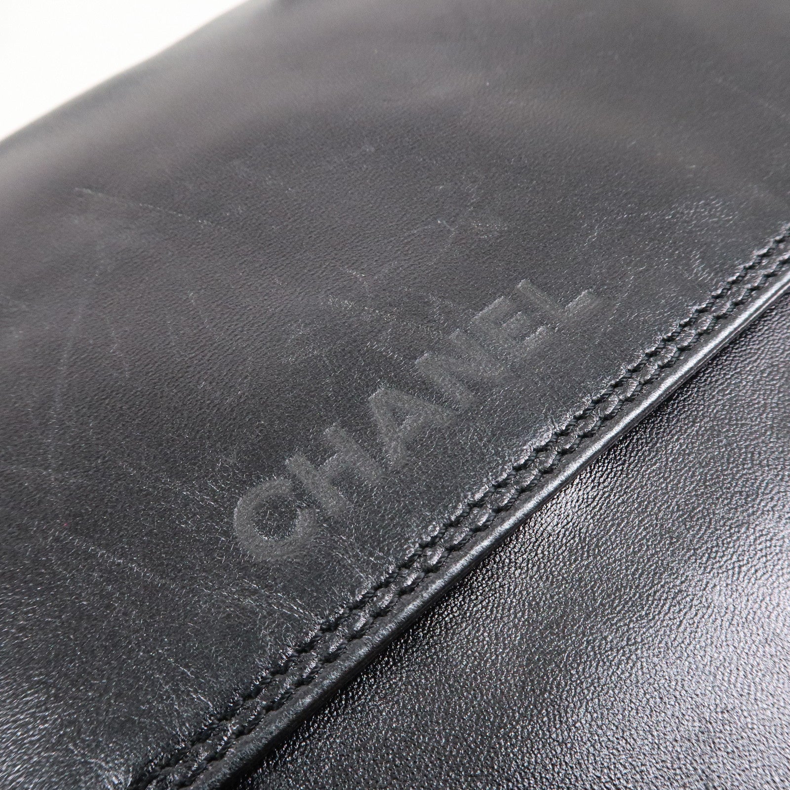 CHANEL Leather Logo Shoulder Bag Hand Bag Black