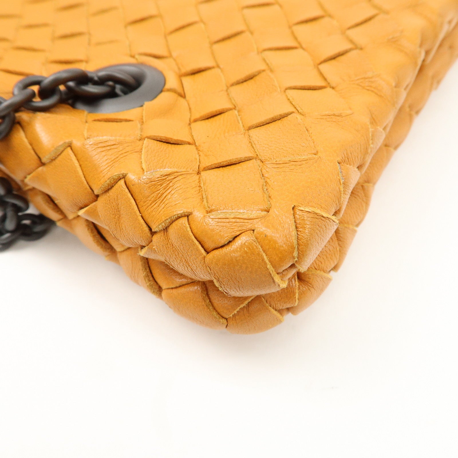 Bottega Veneta Intrecciato Leather Chain Shoulder Bag Orange