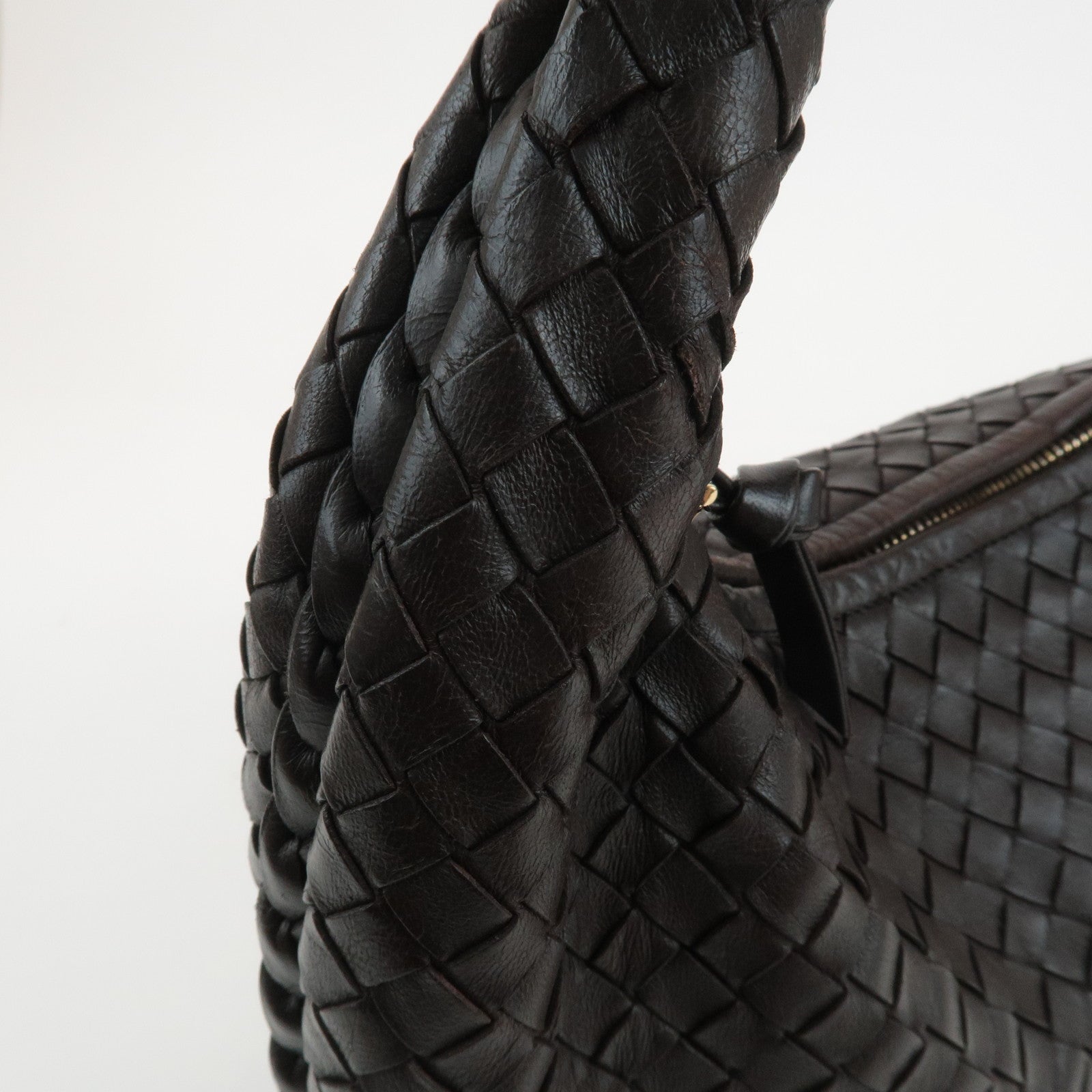 BOTTEGA VENETA Intrecciato Leather Shoulder Bag Dark Brown