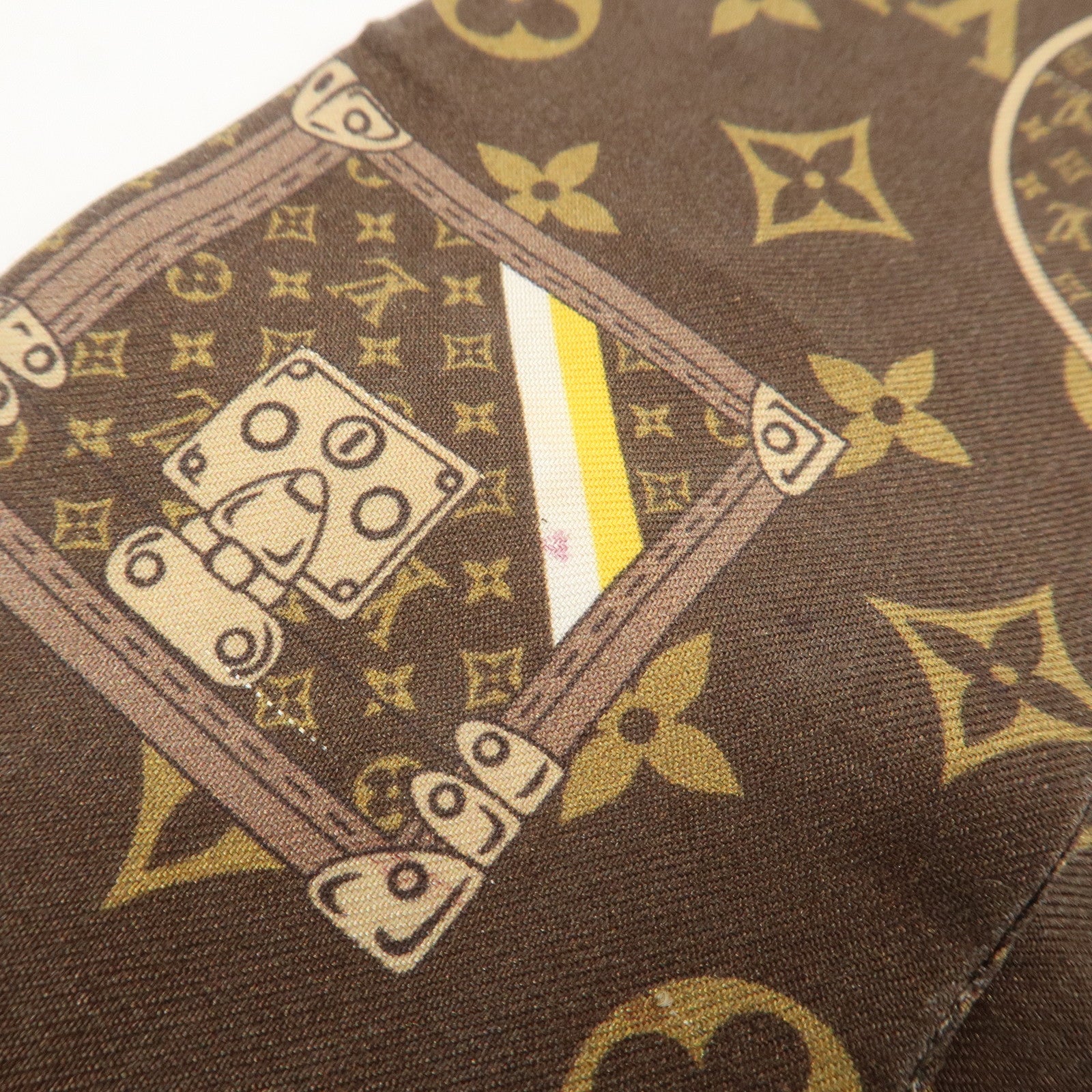 Louis Vuitton 100% Silk Bandeau Monogram Trunks Scarf Brown M72395