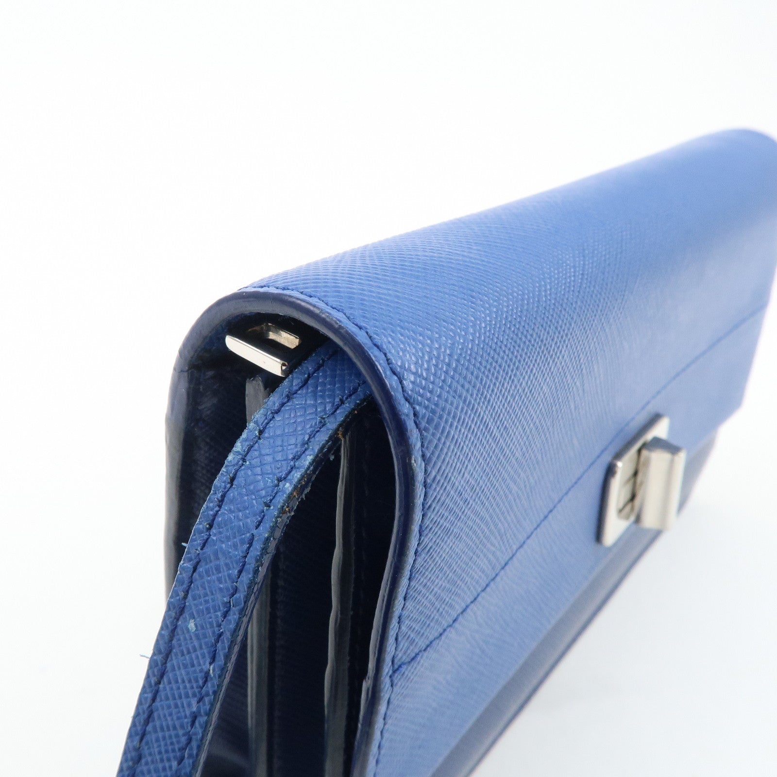 PRADA Leather Shoulder Bag Blue Navy