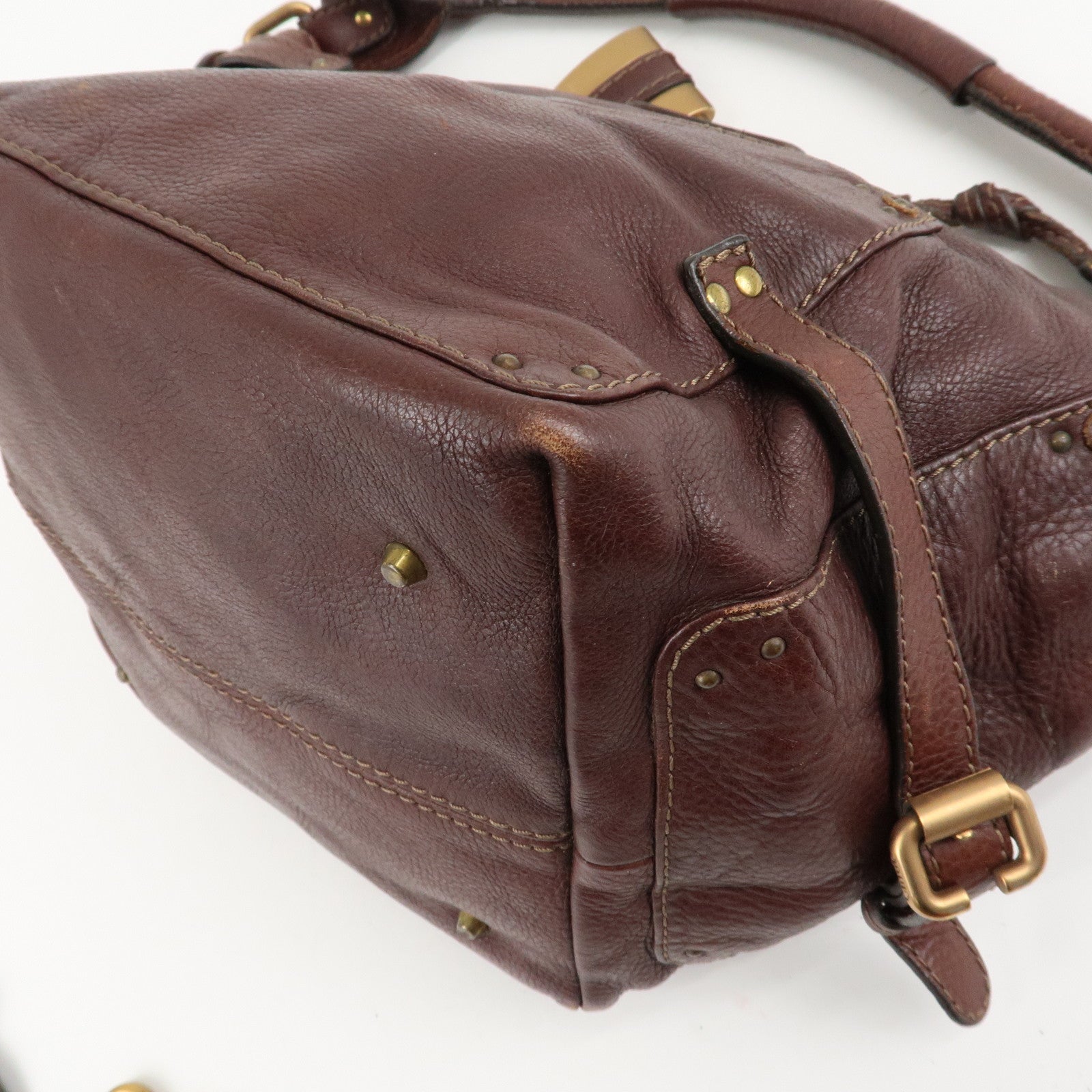 Chloe Paddington Leather Shoulder Bag Hand Bag Dark Brown Used