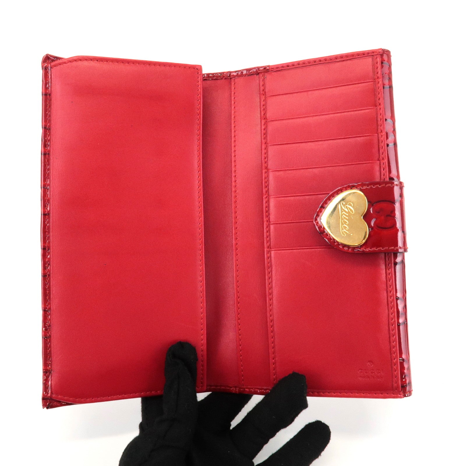 GUCCI Lovely Heart PVC Bi-fold Long Wallet Red 203550 Used