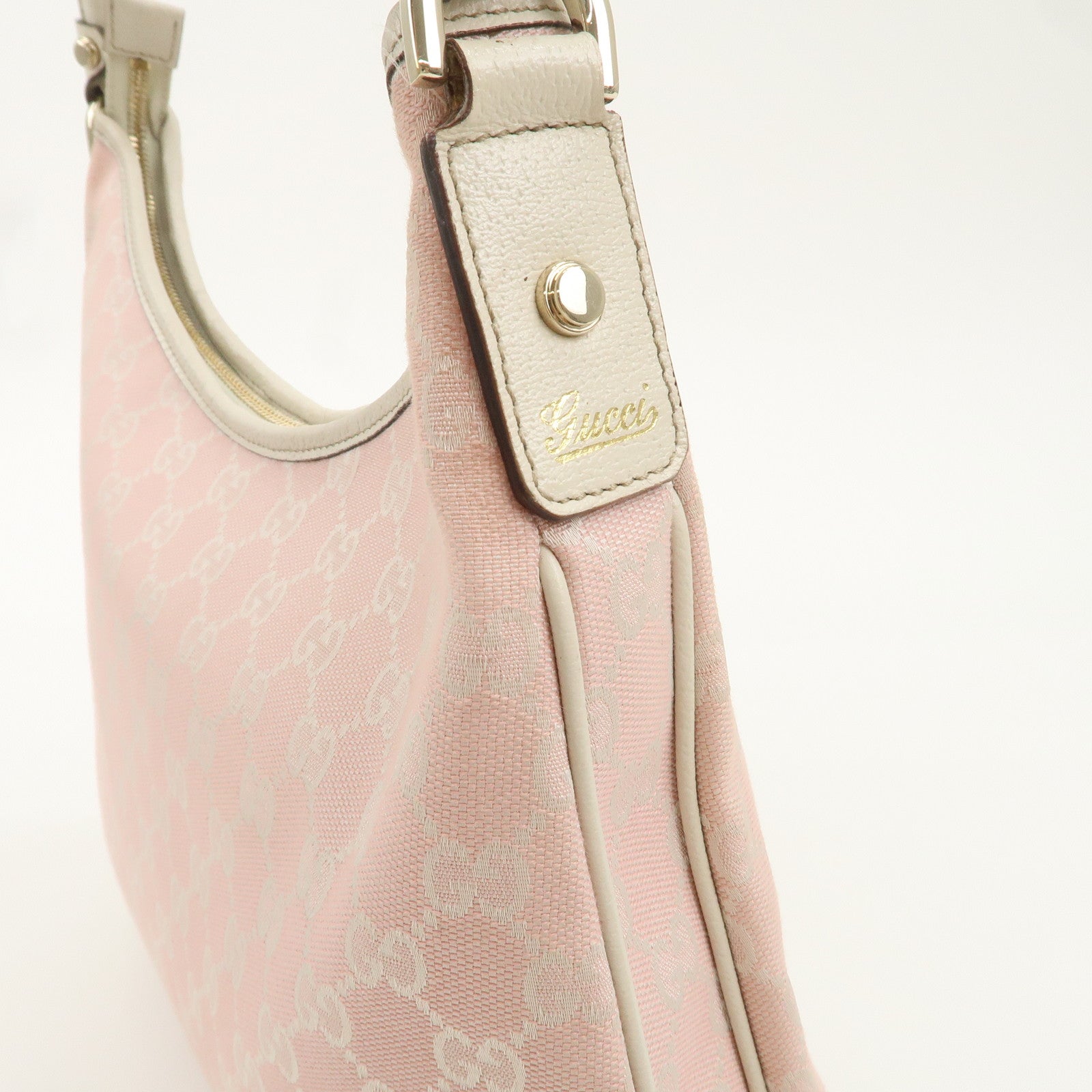 GUCCI Abbey GG Canvas Leather Shoulder Bag Pink Ivory 130737