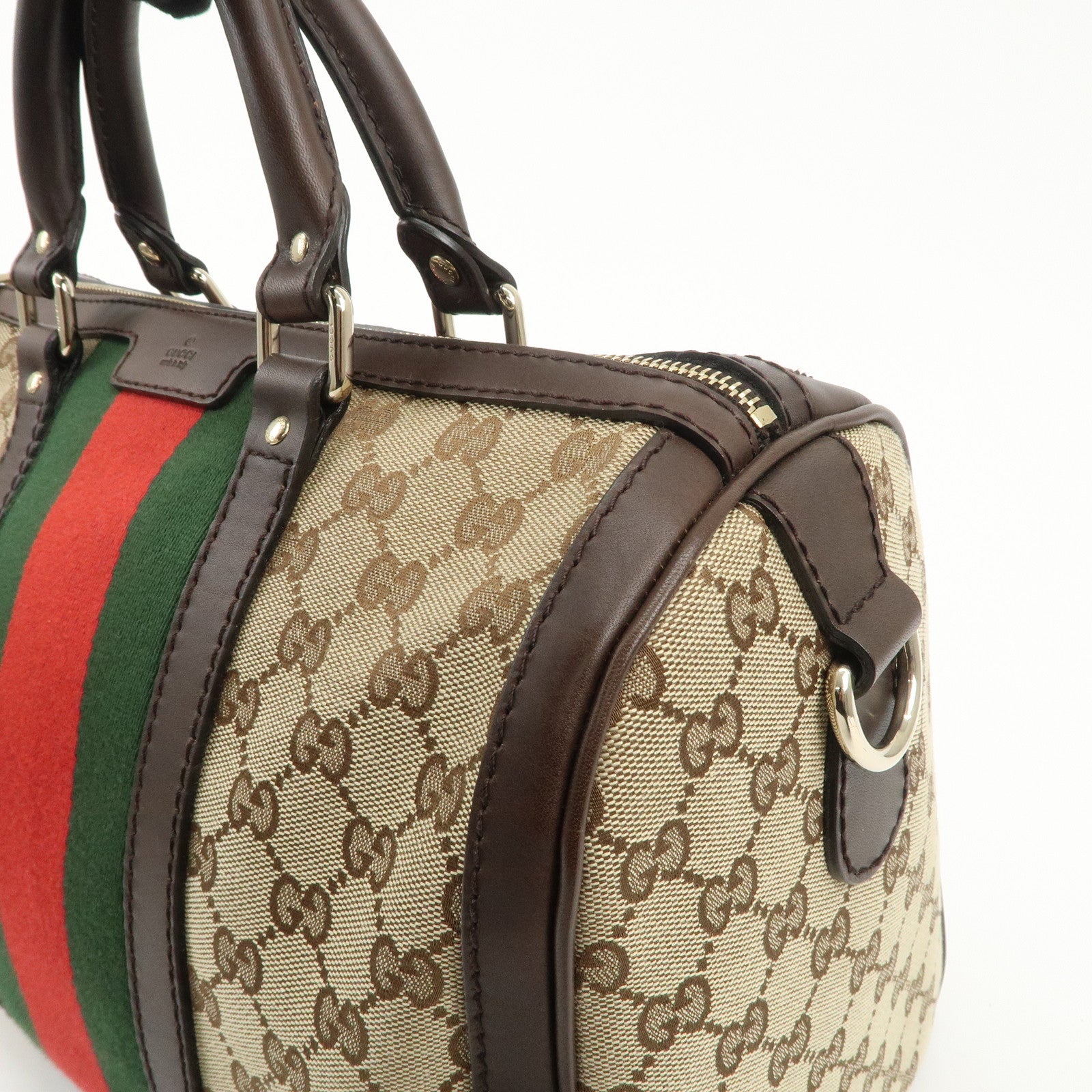 GUCCI Sherry GG Canvas Leather 2WAY Boston Bag Beige 247205 Used