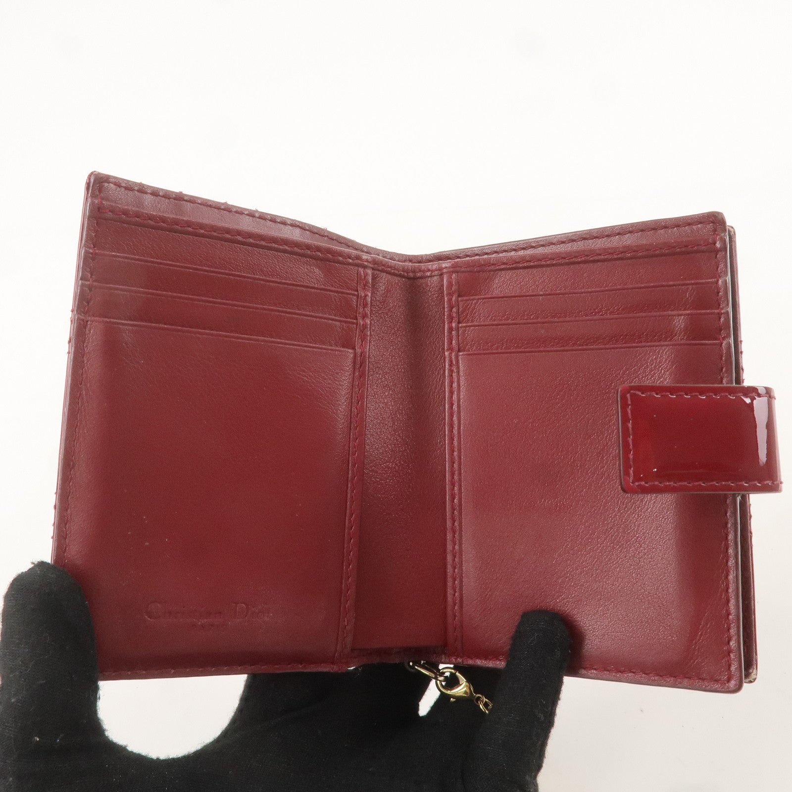 Christian Dior Cannage Patent Leather Bi-fold Wallet Red