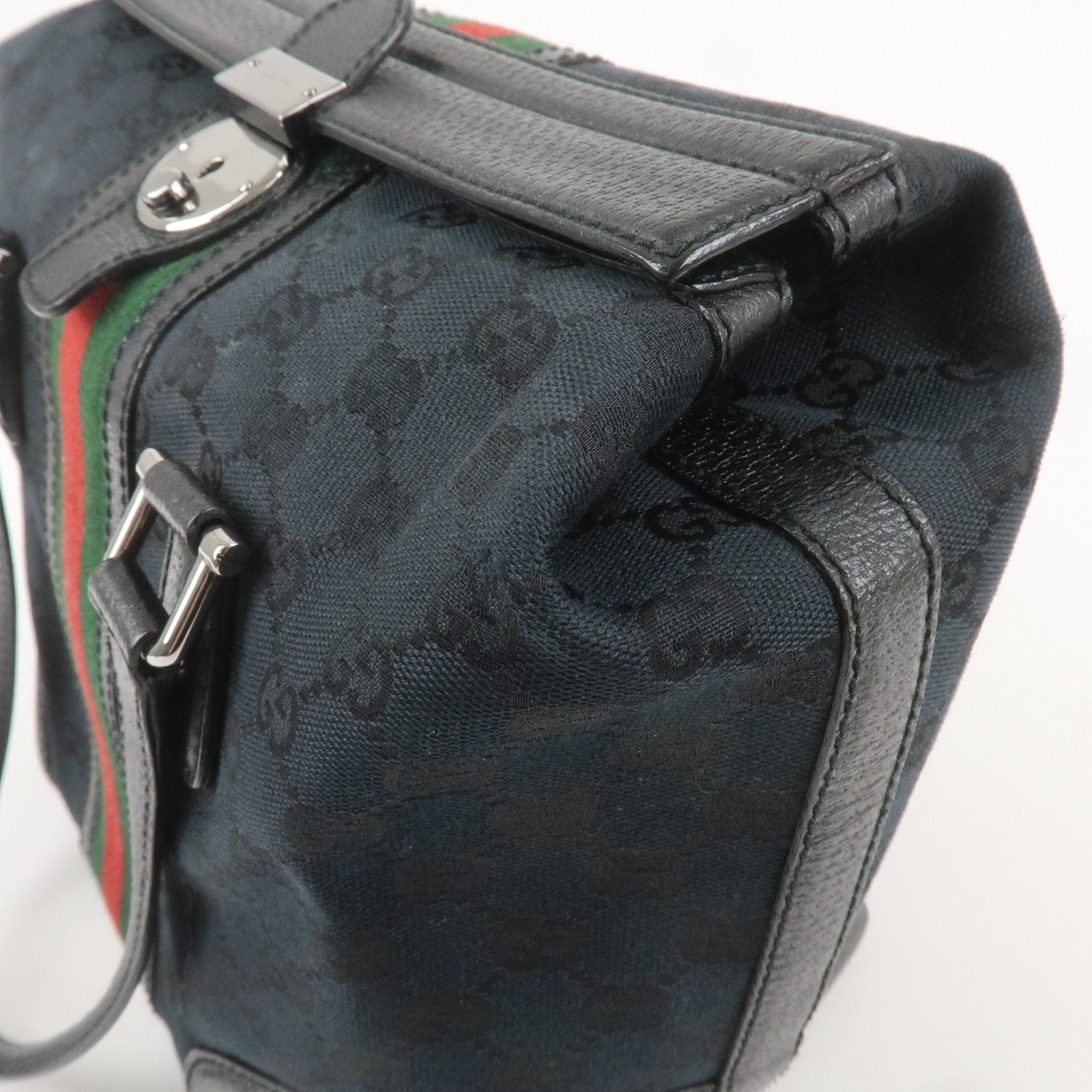 GUCCI Sherry GG Canvas Leather Handbag Black 146002