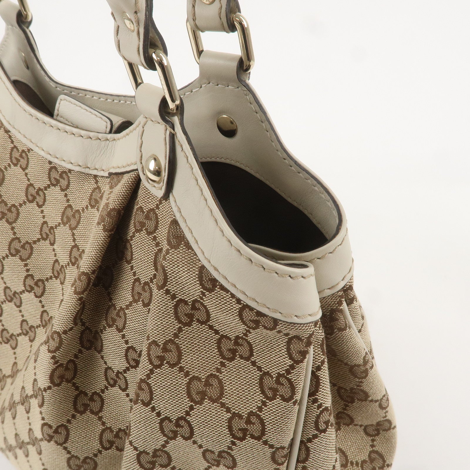 GUCCI Sukey GG Canvas Leather Tote Bag Beige Ivory 211944