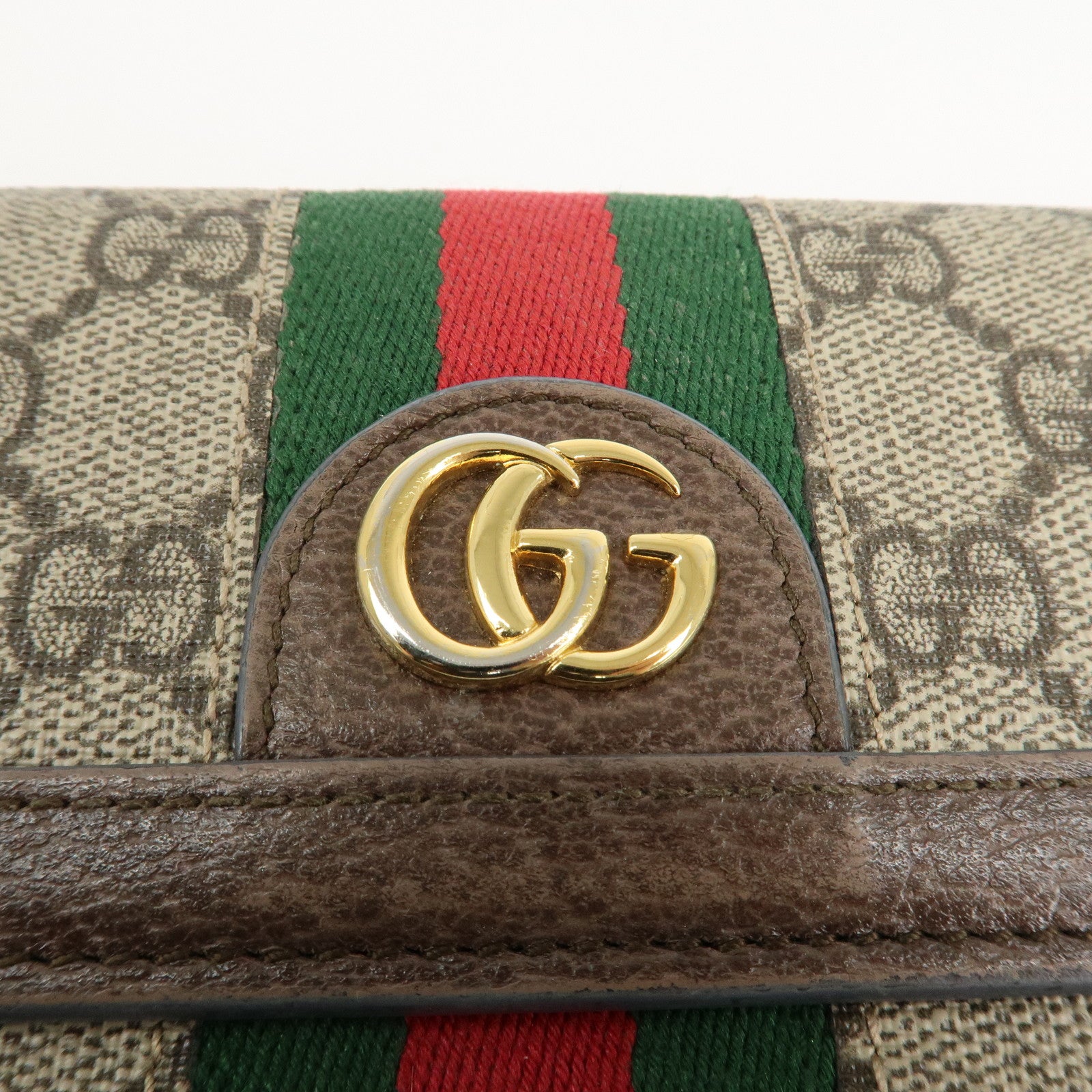 GUCCI Ophidia Sherry GG Supreme Leather Bifold Long Wallet 523153 Used