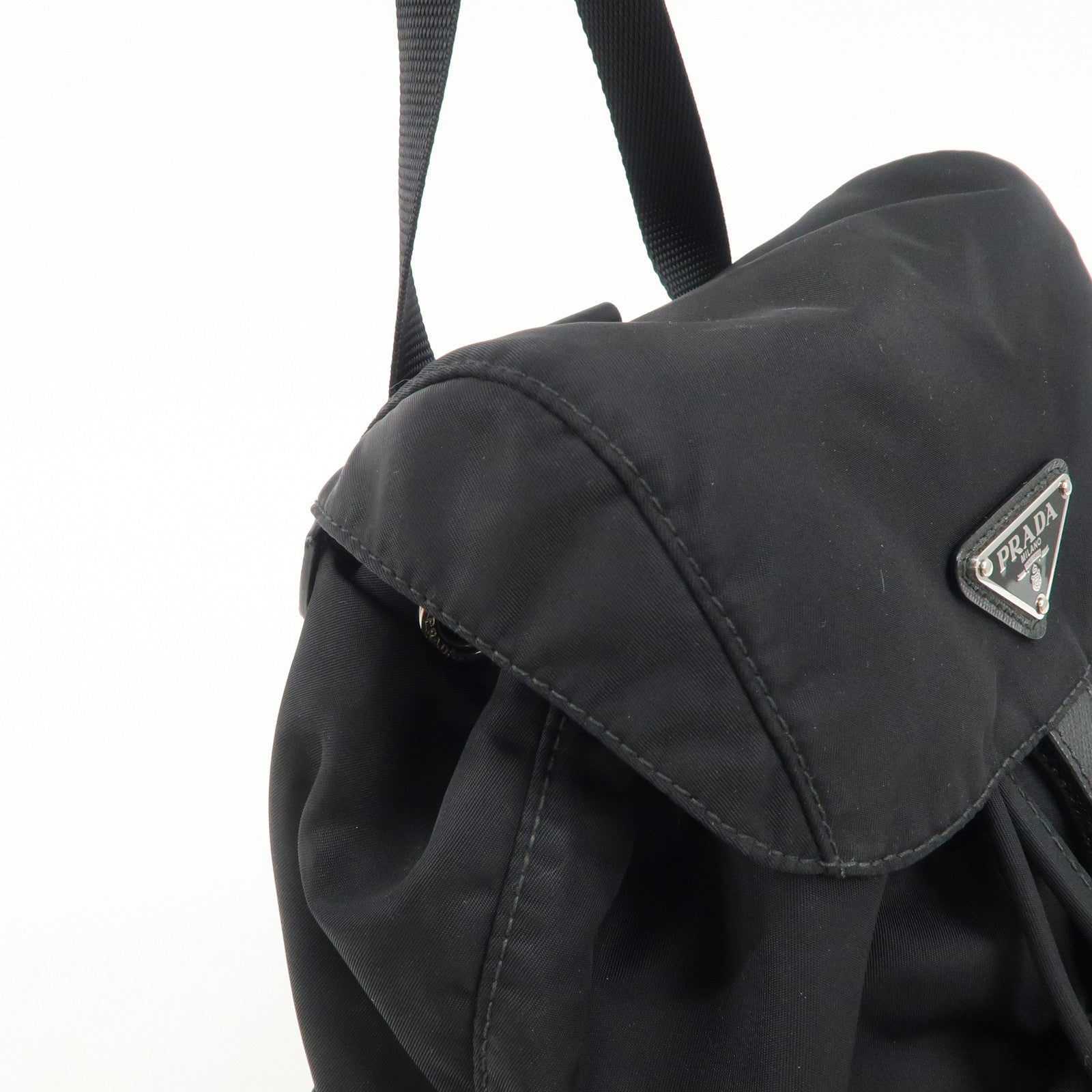 PRADA Logo Nylon Lether Back Pack Ruck Sack Black