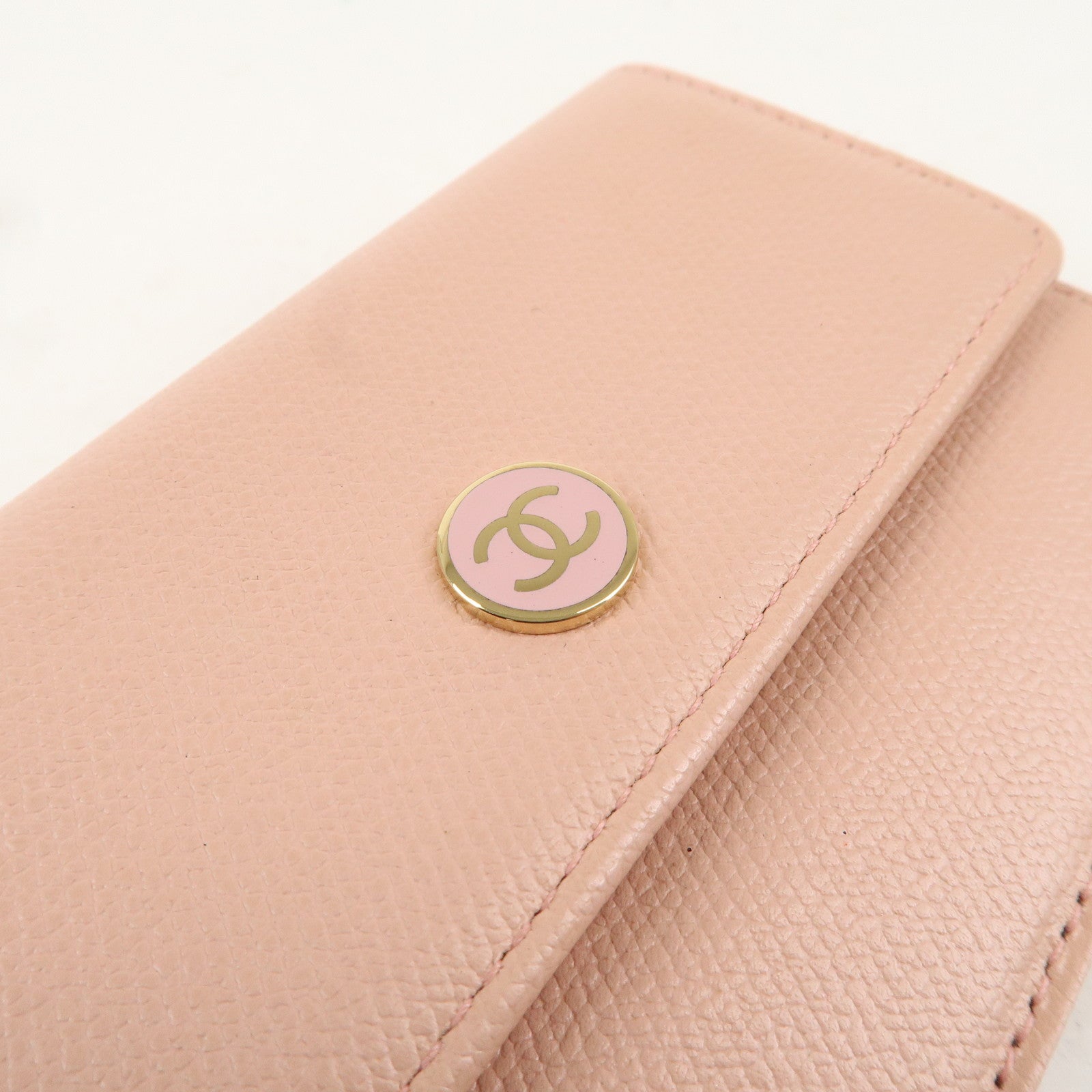 CHANEL COCO Button Leather Coin Purse Case Light Pink A20908