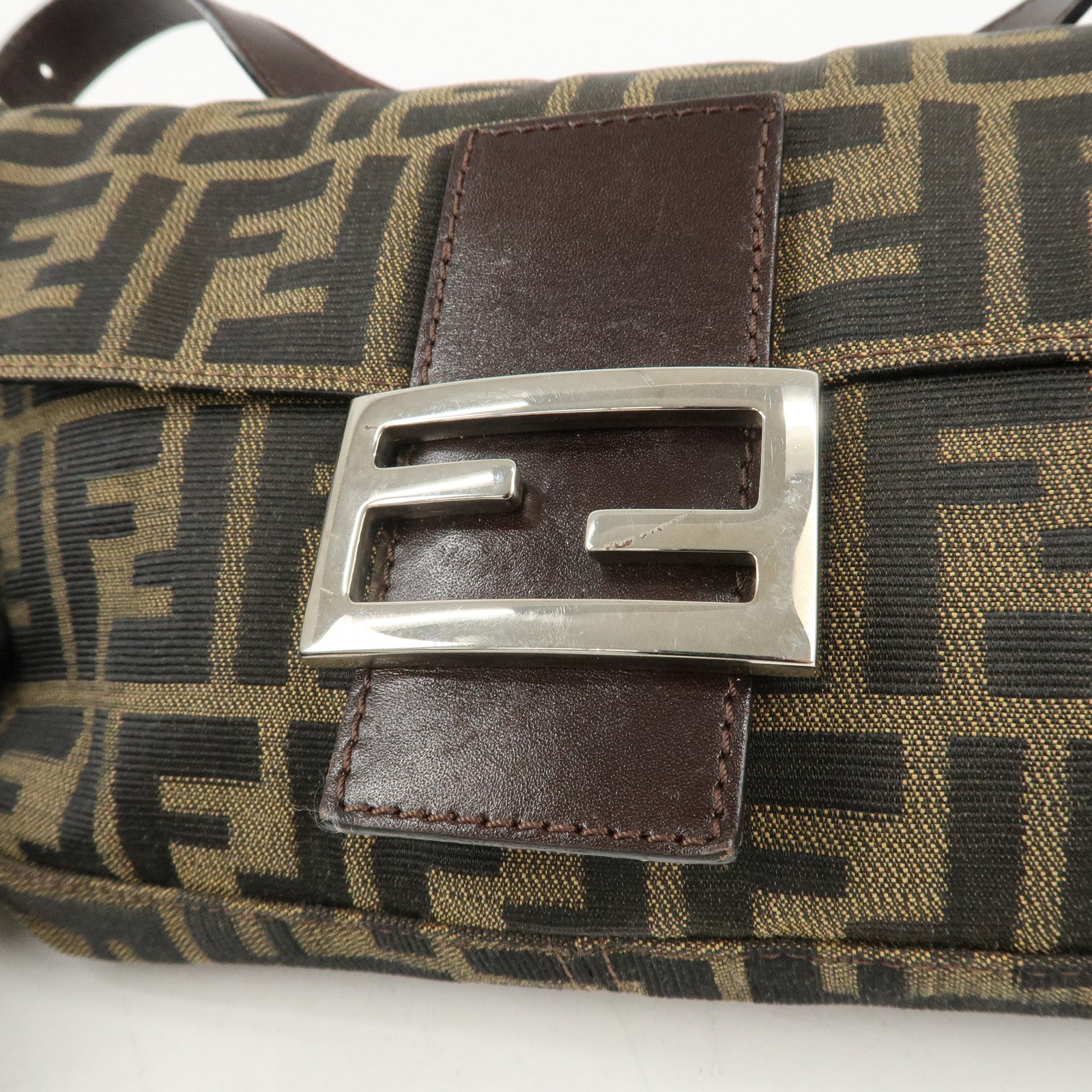 FENDI Zucca Mamma Buguette Canvas Shoulder Bag Brown Black 26424 Used