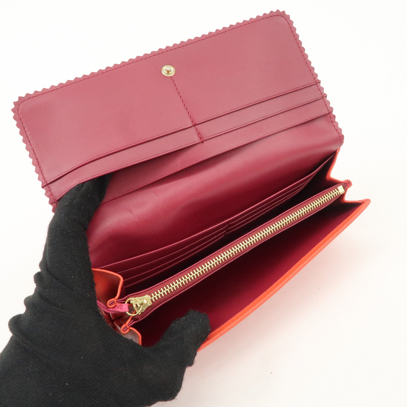 LOEWE Anagram Leather Bi-fold Pinking Long Wallet Red