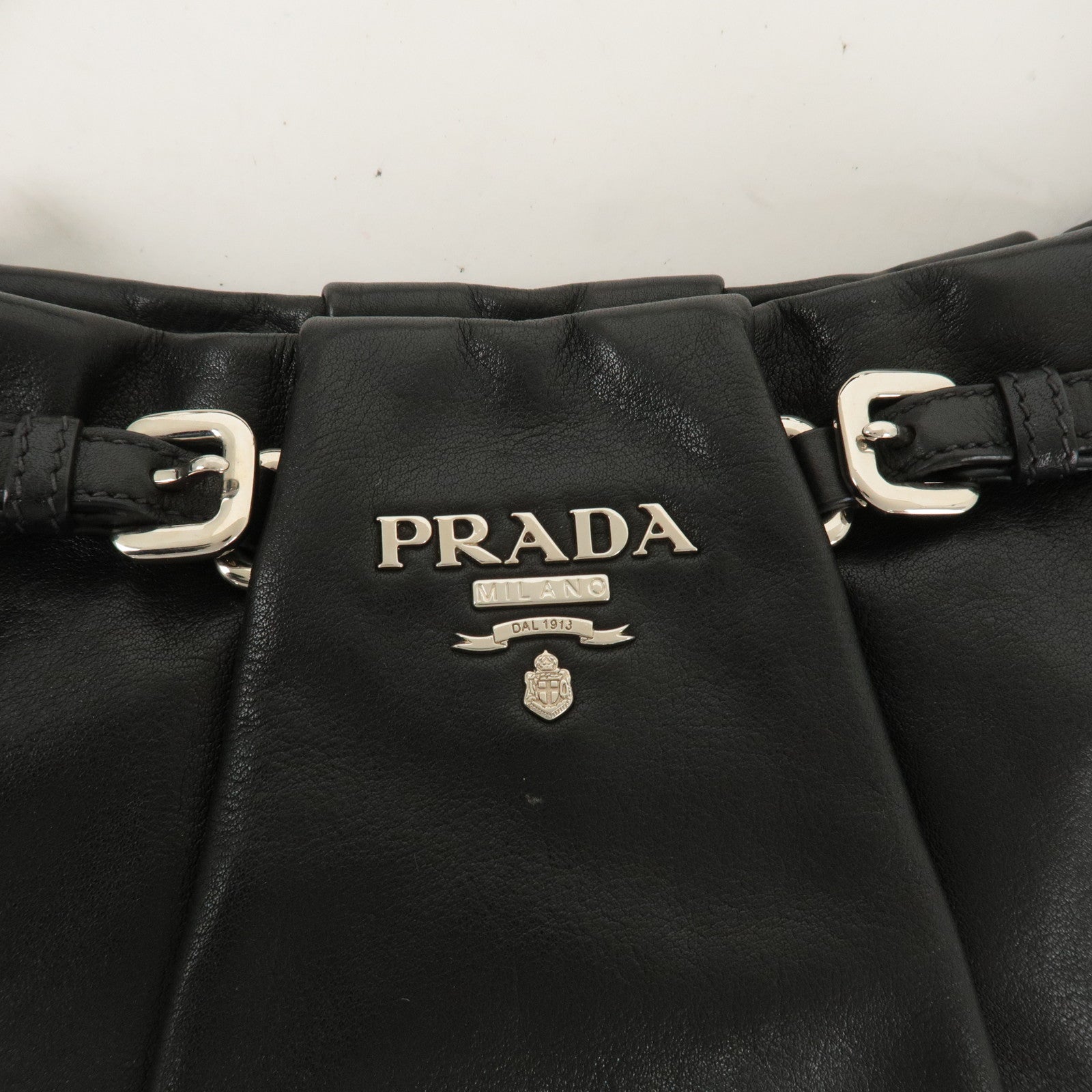 PRADA Logo Leather Shoulder Bag Hand Bag Black BR3795