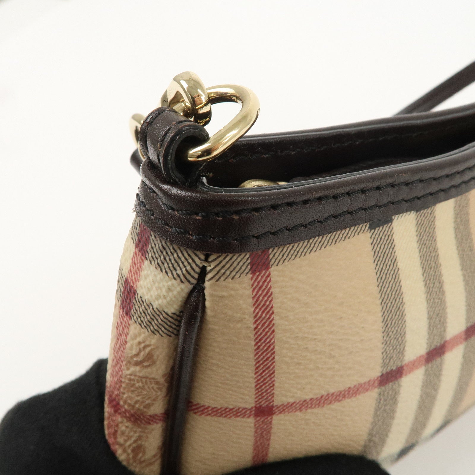 BURBERRY PVC Leather Nova Plaid Accessoires Pouch Beige Brown