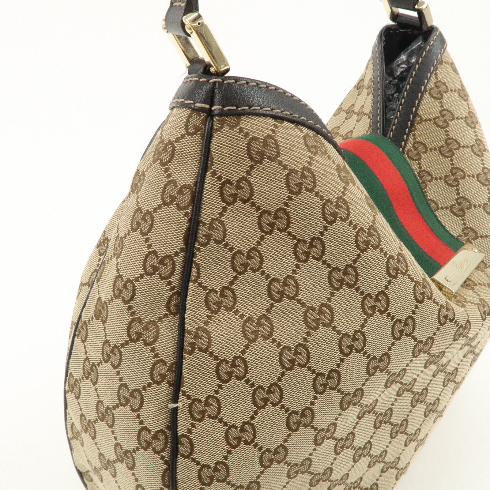 GUCCI Sherry GG Canvas Leather Shoulder Bag Beige Black 233604 Used