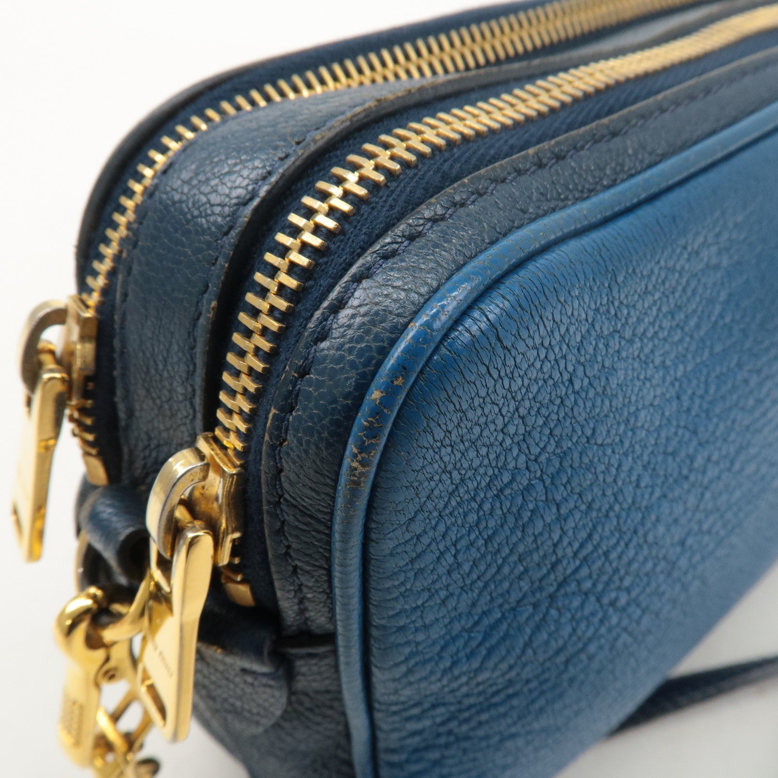 MIU MIU Leather Shoulder Bag Crossbody Bag Blue RT0539