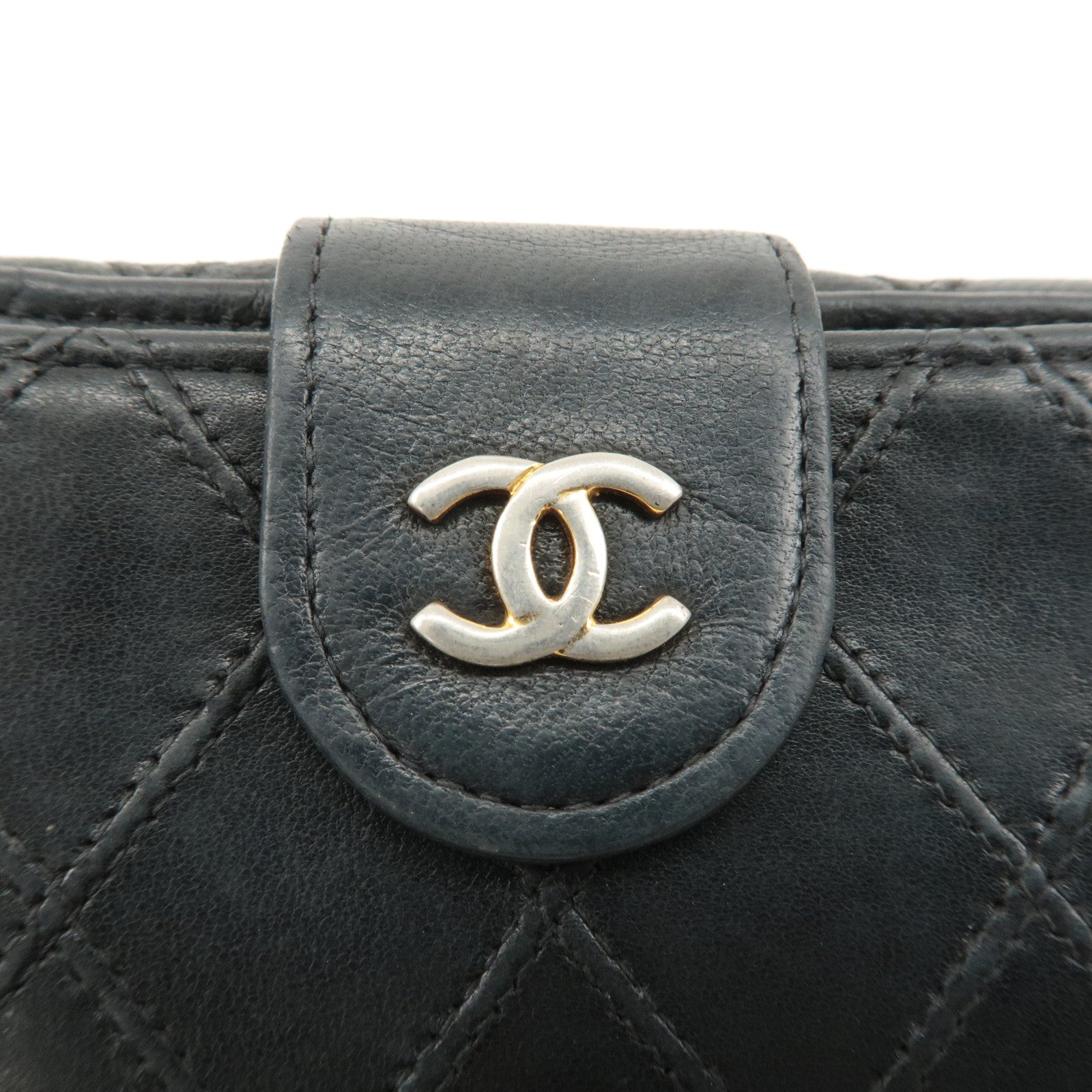 CHANEL Bicolore Lamb Skin Coco Mark Bi-fold Wallet Black