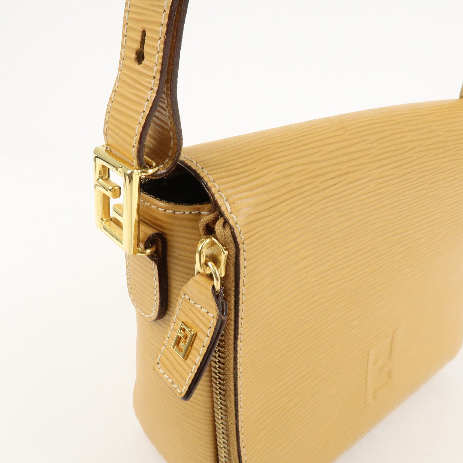 FENDI Leather Shoulder Bag Hand Bag Mustard Gold Hardware 260090