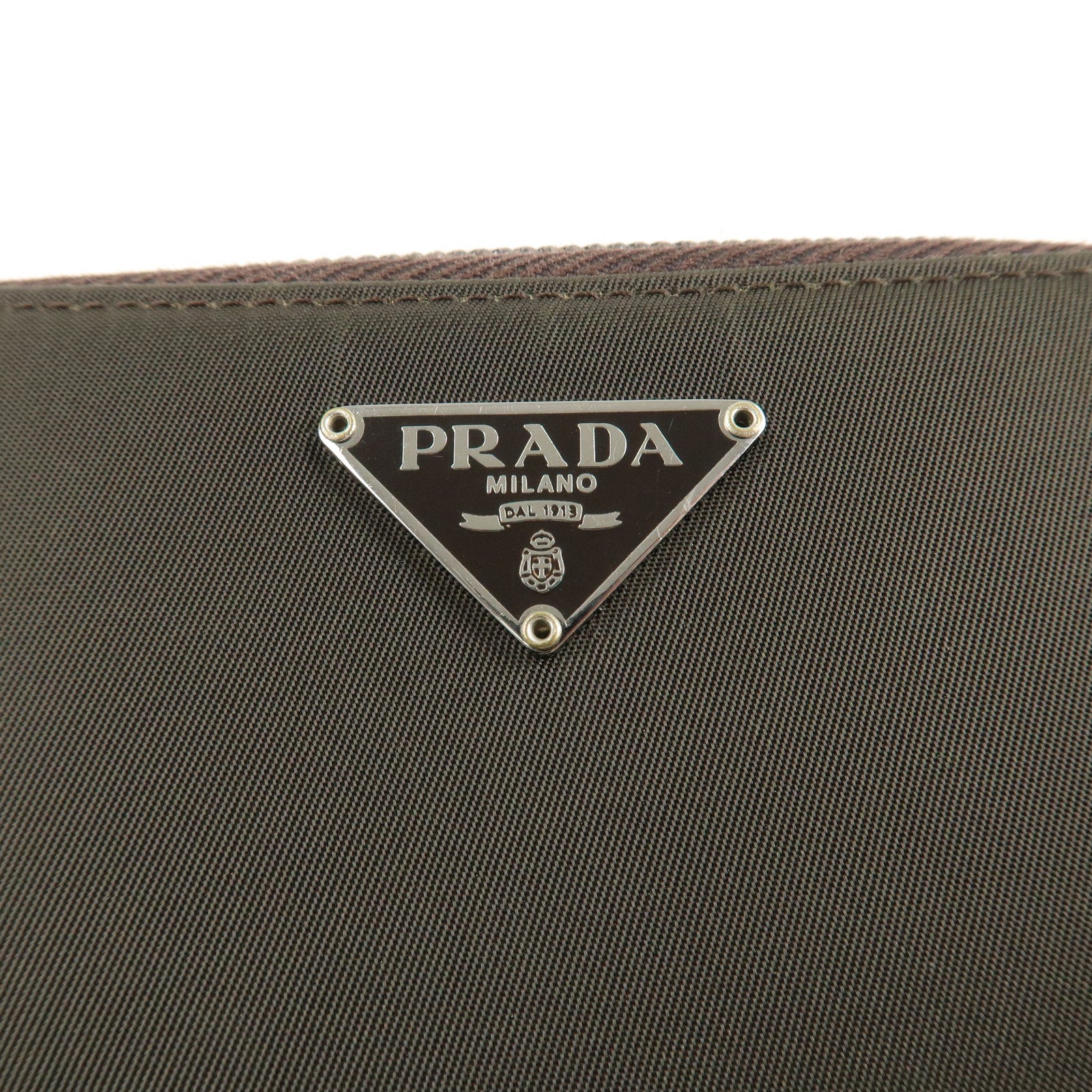 PRADA Logo Leather Bi-Fold Wallet Small Wallet Khaki