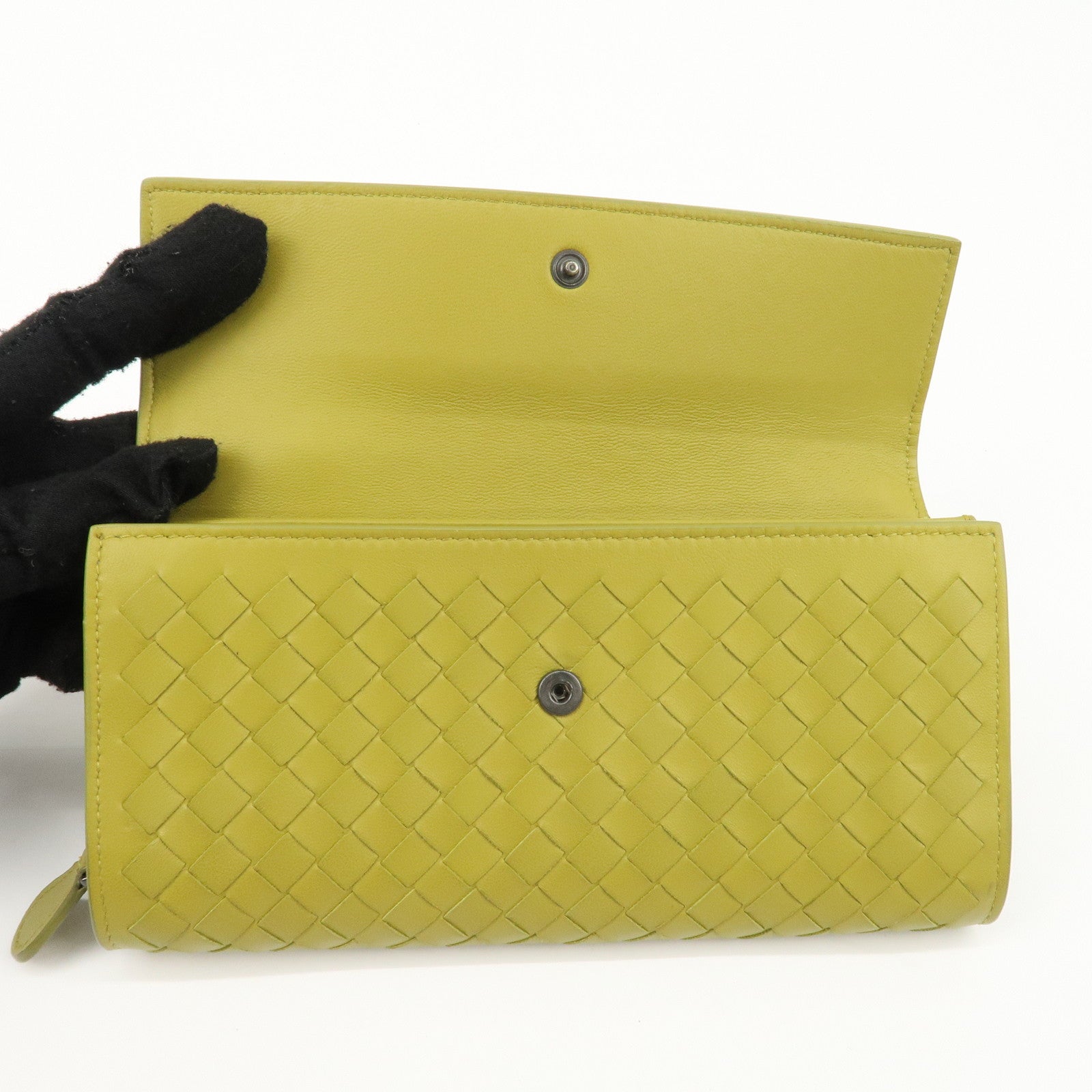 BOTTEGA VENETA Intrecciato Leather Bi-fold Long Wallet Yellow