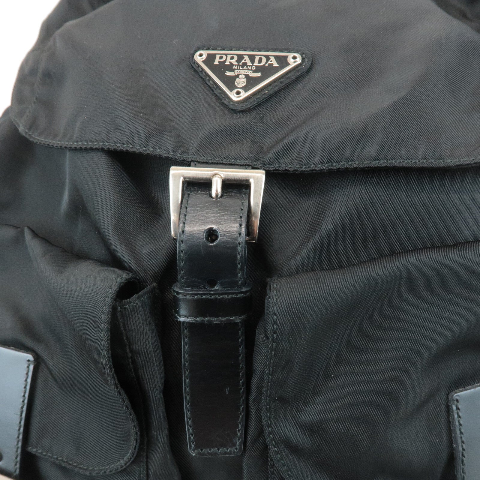 PRADA Triangle Logo Nylon Leather Back Pack Ruck Sack Black B2811 Used