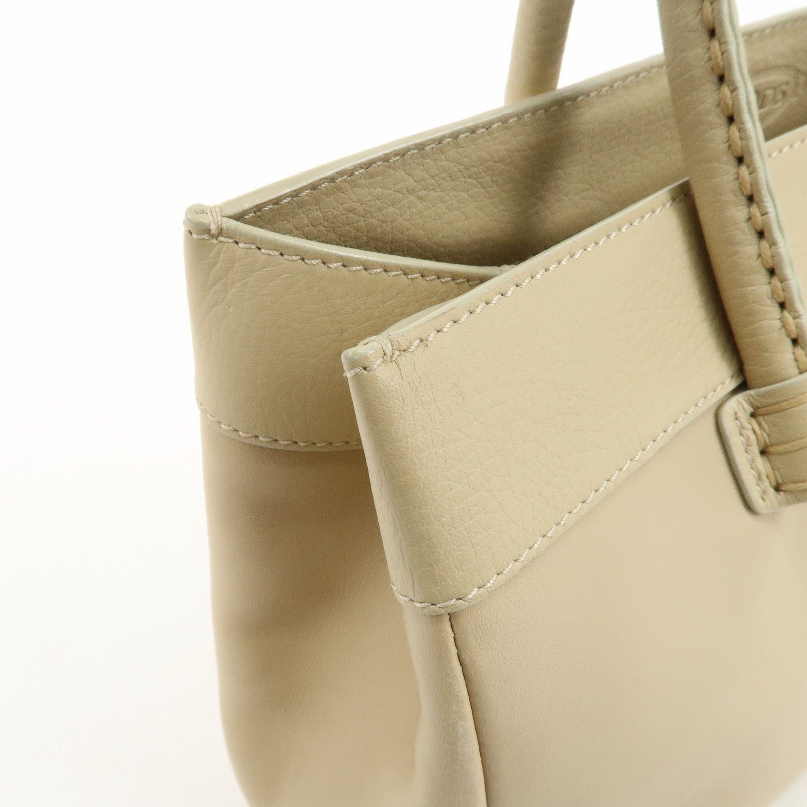 TOD
S Logo Leather Tote Bag Hand Bag Beige Cream