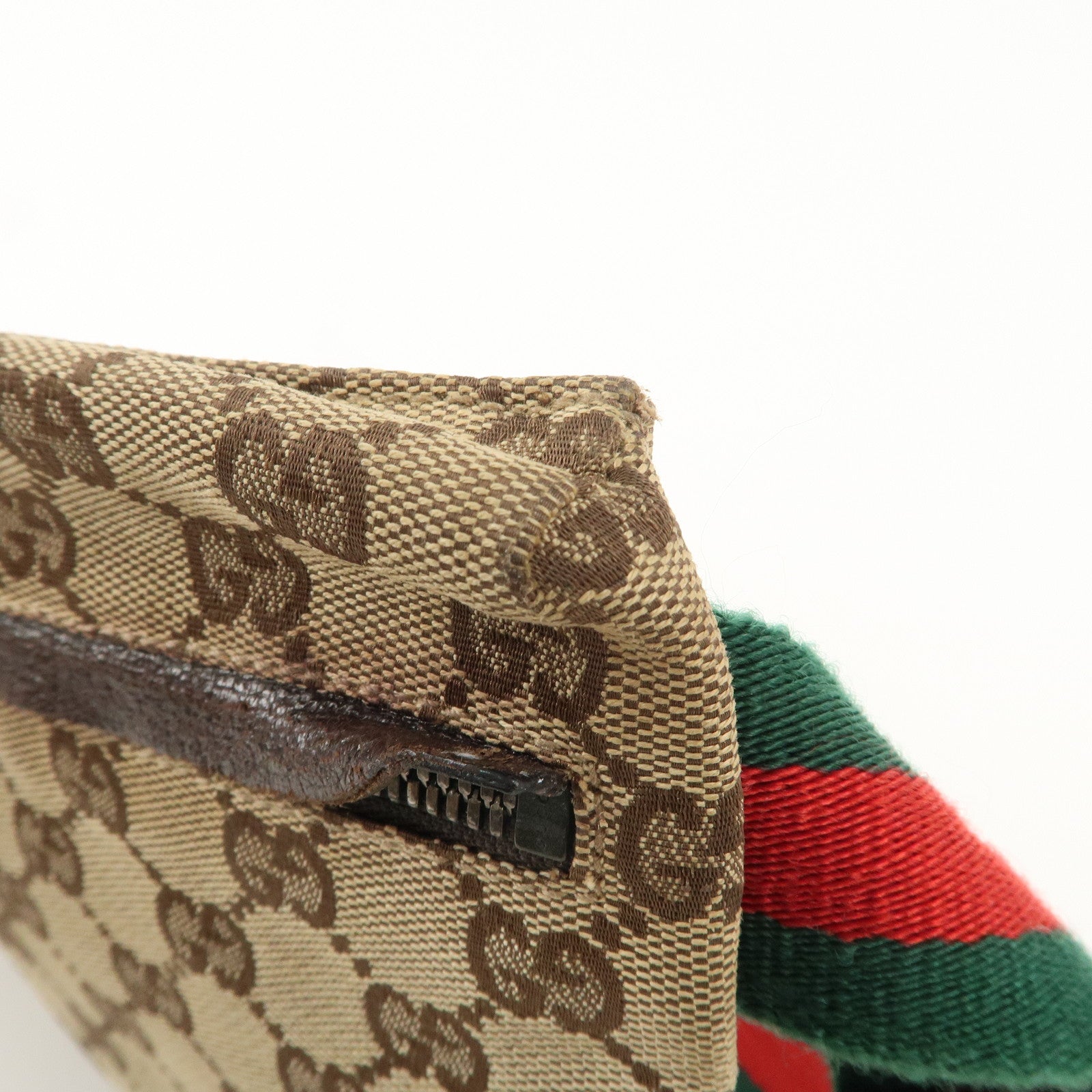 GUCCI GG Canvas Leather Waist Bag Waist Pouch Beige Brown 28566