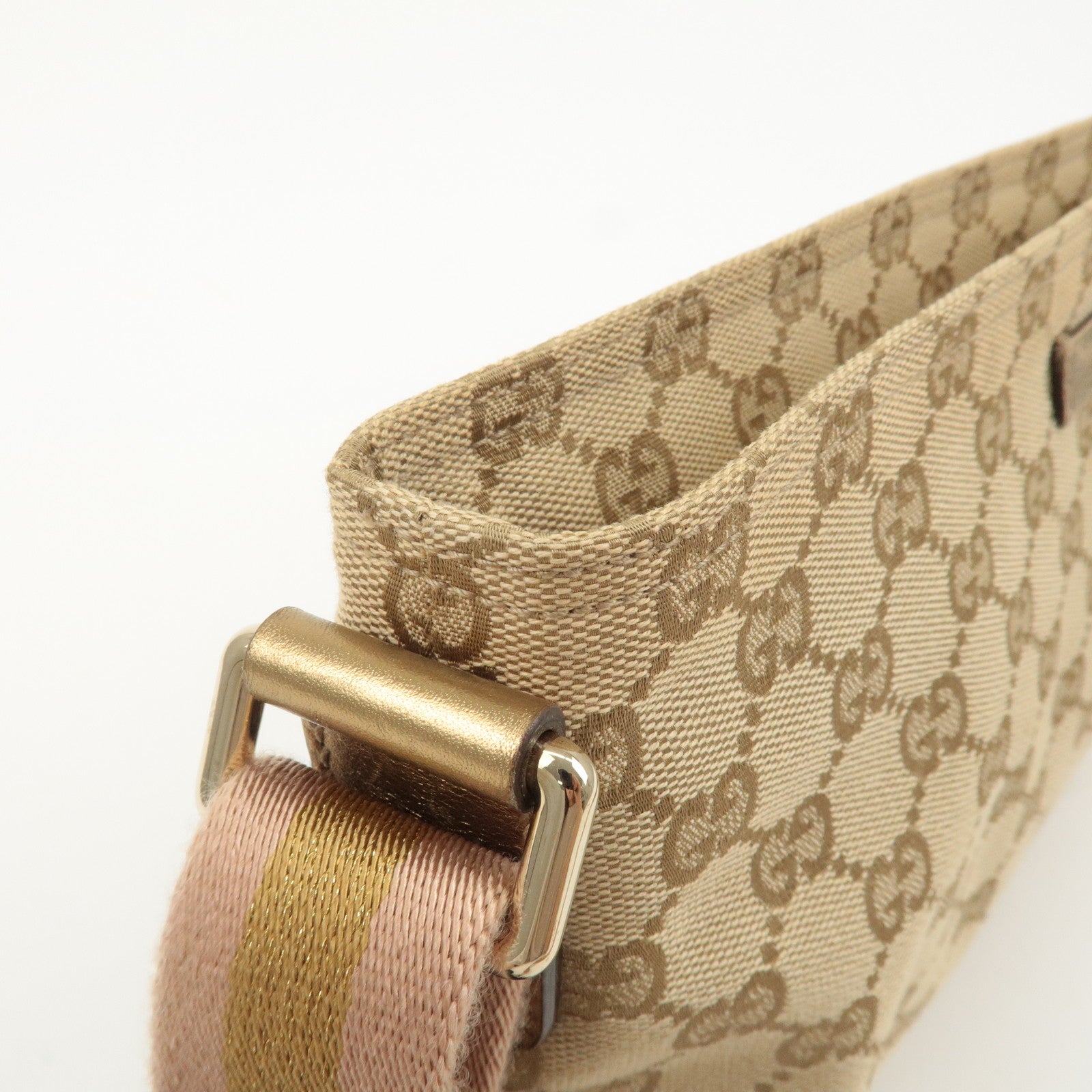 GUCCI GG Canvas Leather Shoulder Bag Purse Beige Gold 189749