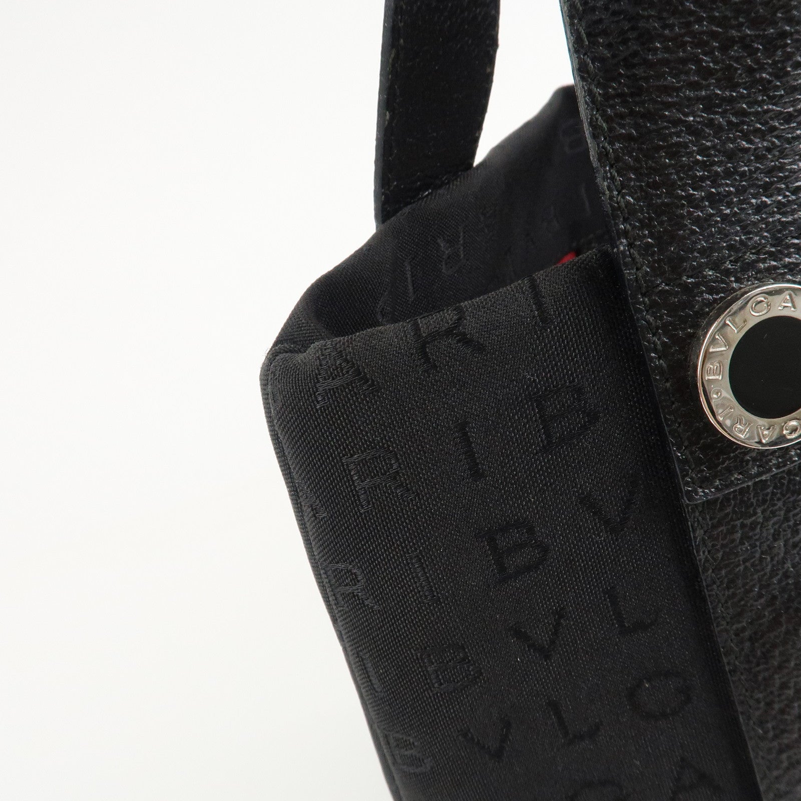 BVLGARI Logo Mania Canvas Leather Hand Bag Tote Bag Black