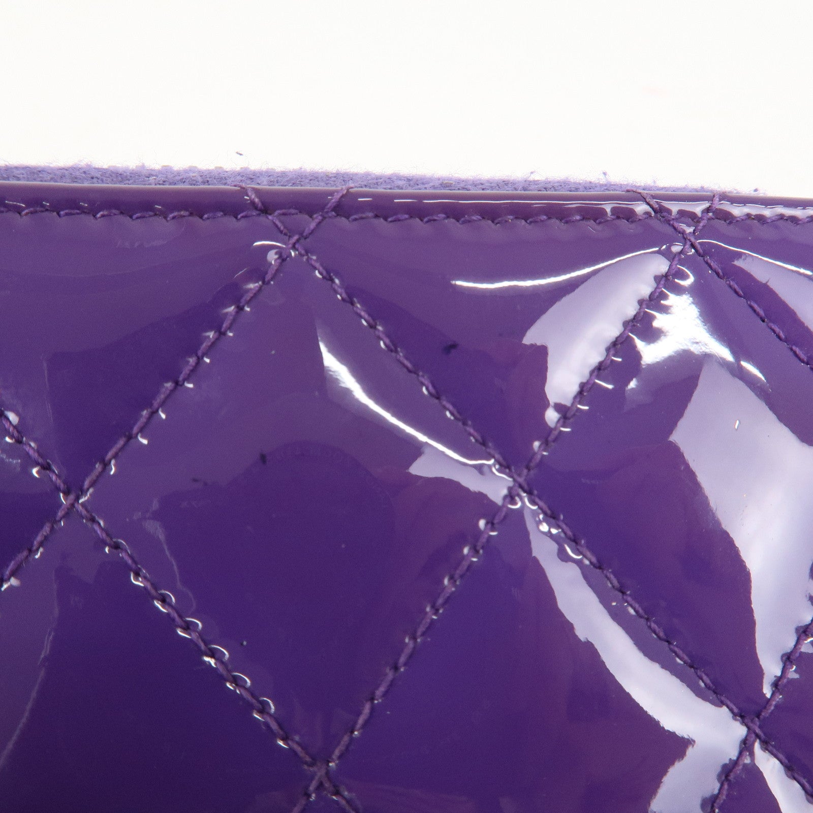 CHANEL Matelasse Patent Leather Card Case Coin Case Purple