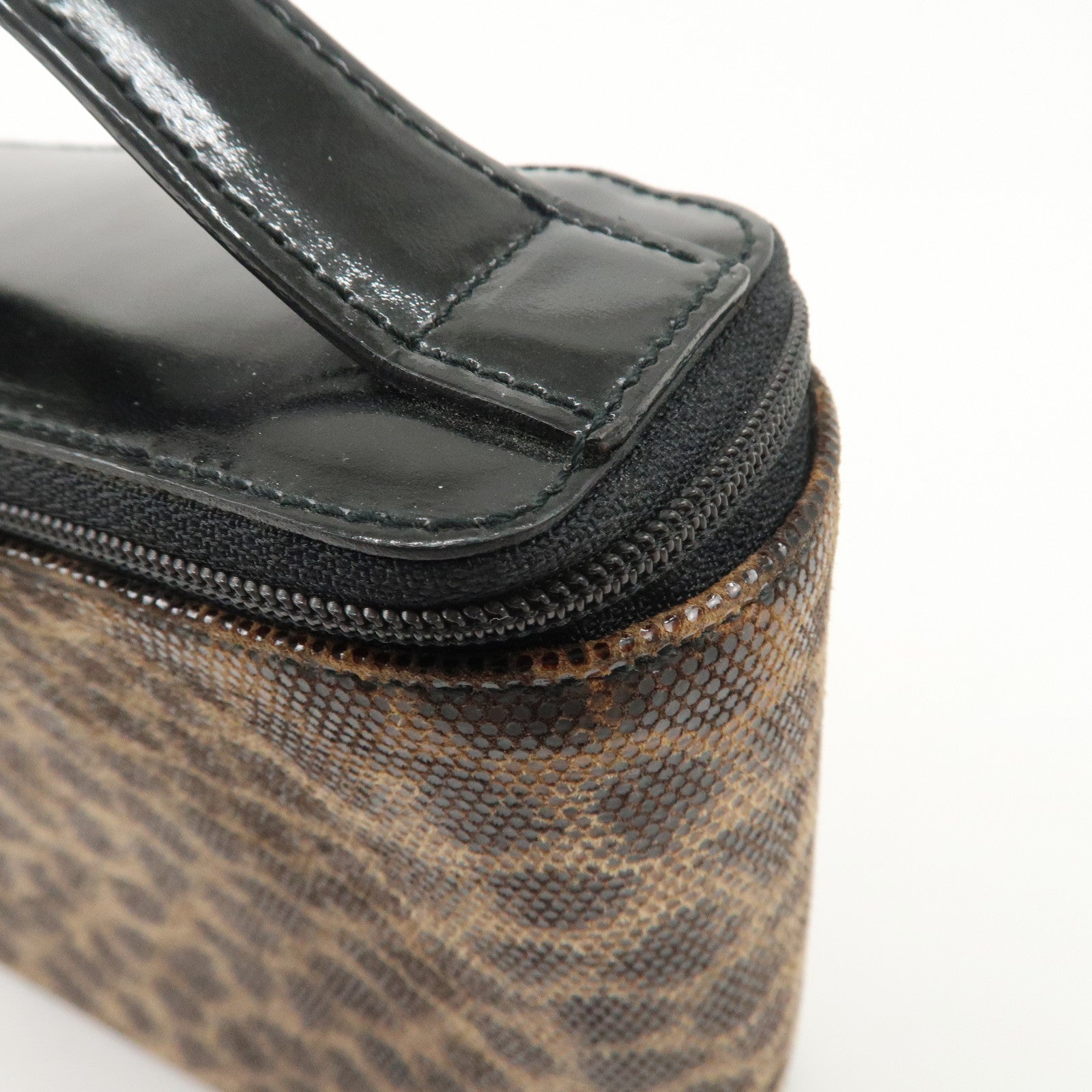 LOEWE Nylon Canvas Patent Leather Leopard Vanity Bag Black Beige