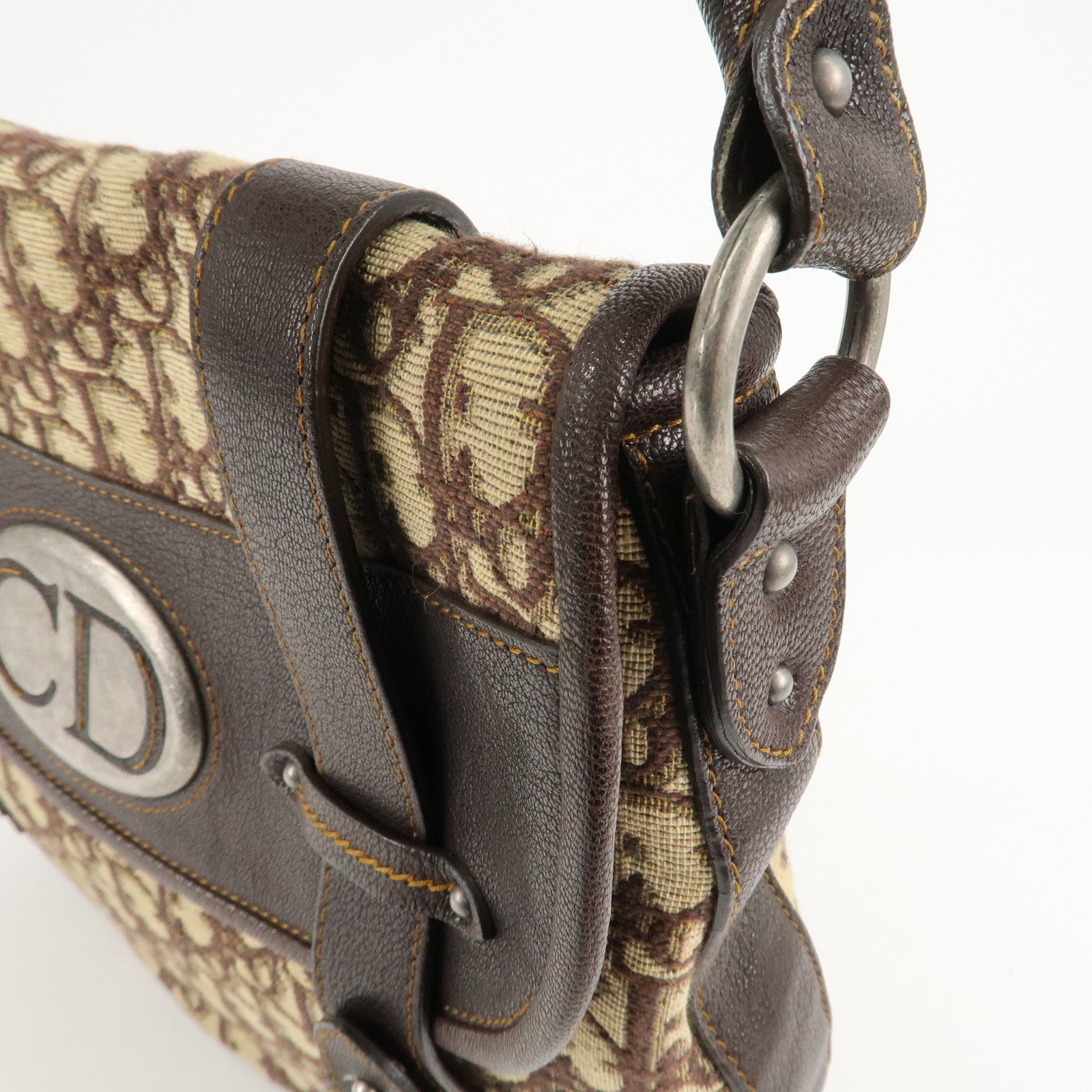 Christian Dior Trotter Canvas Leather Shoulder Bag Brown