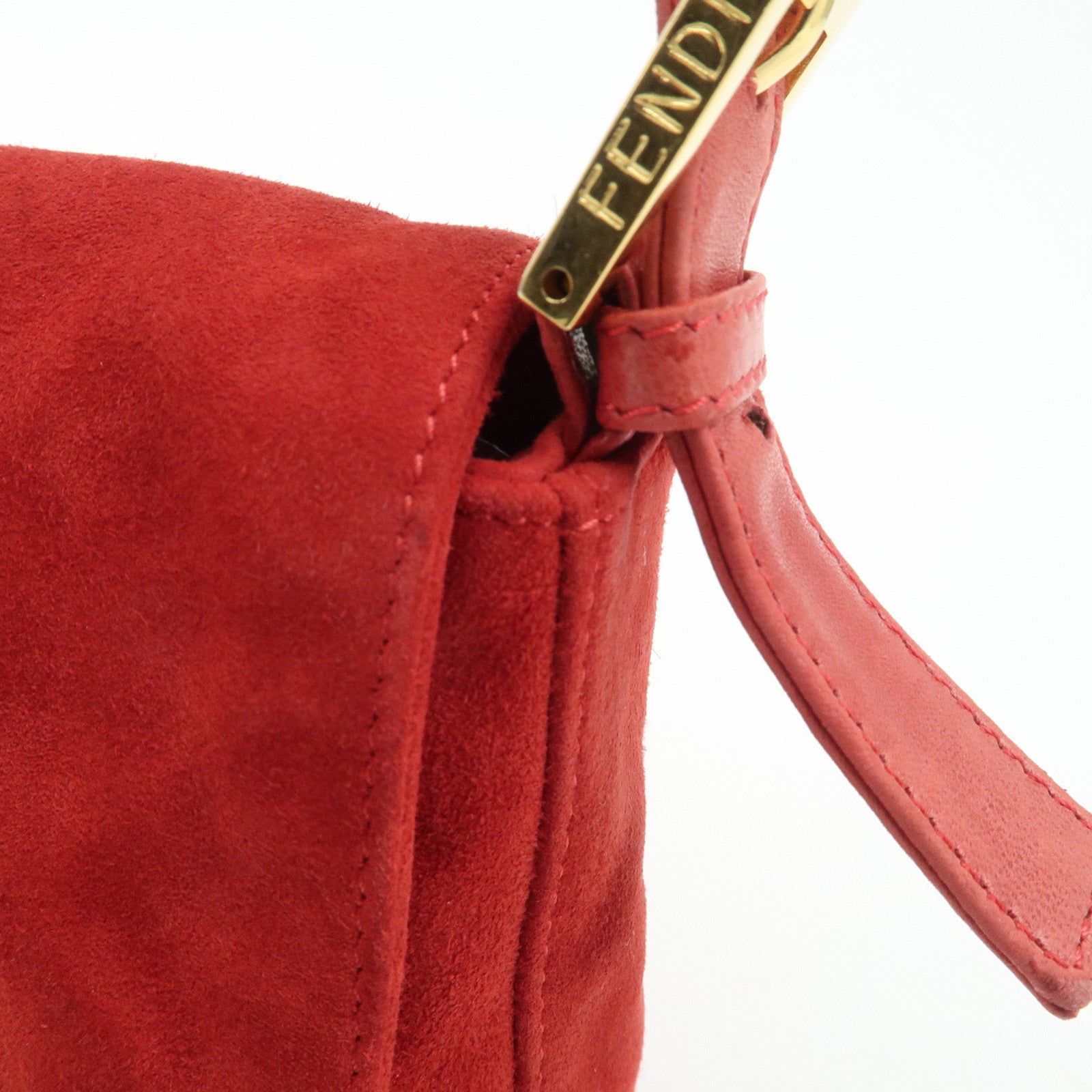 FENDI Mamma Baguette Suede Leather Shoulder Bag Red 26424 Used