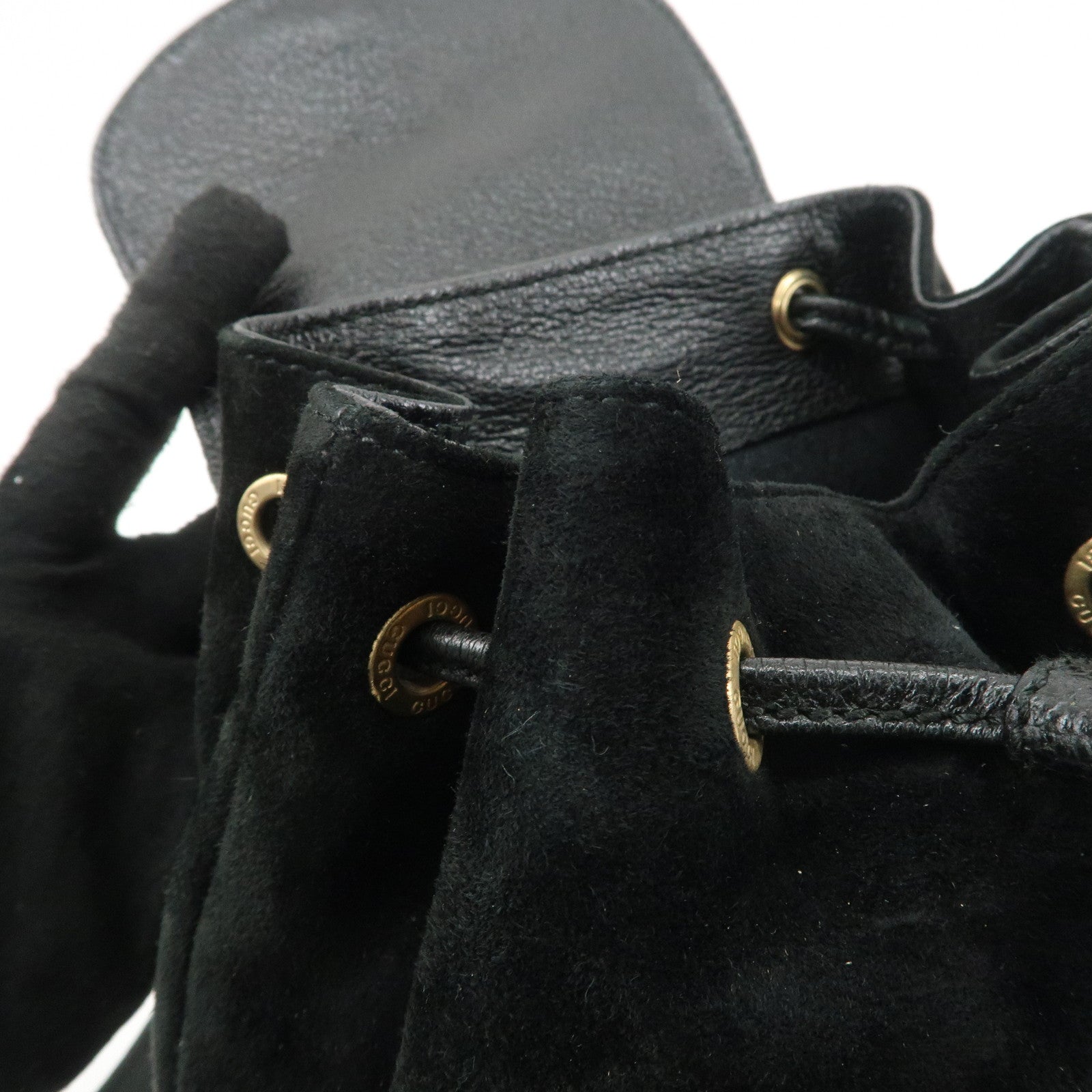 GUCCI Bamboo Suede Leather Back Pack Black 003.1956.0030 Used