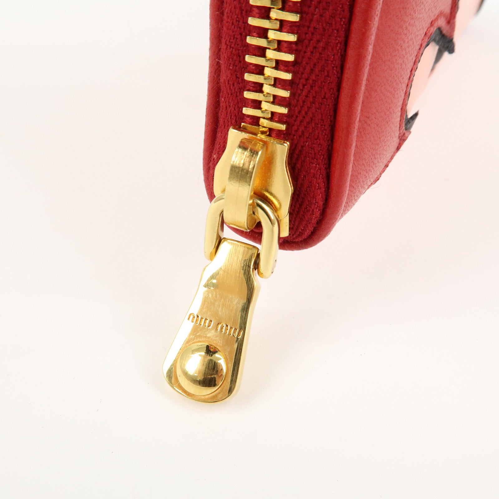 MIU MIU Leather Round Zipper Long Wallet Red Pink