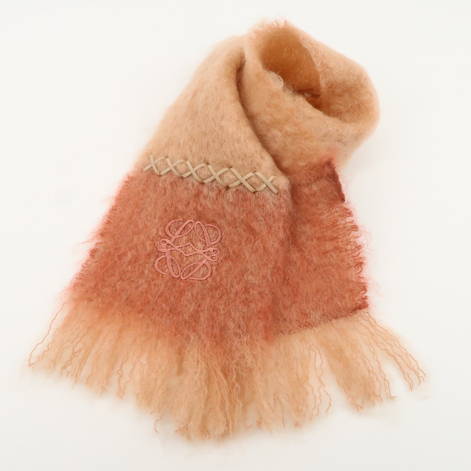 LOEWE Anagram Mohair Wool Scarf Coral Pink Used