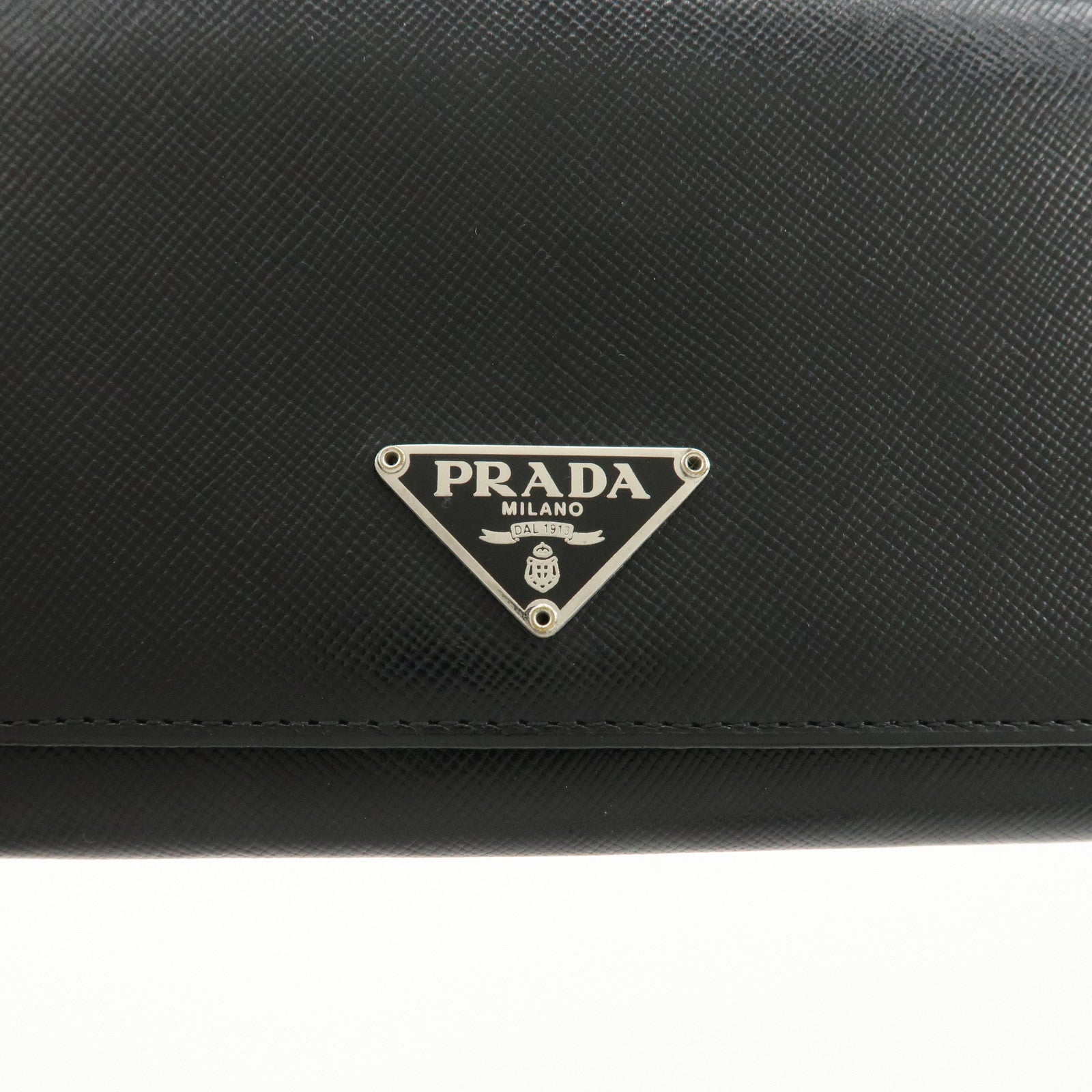 PRADA Leather Bi-fold Long Wallet Black Silver Hardware