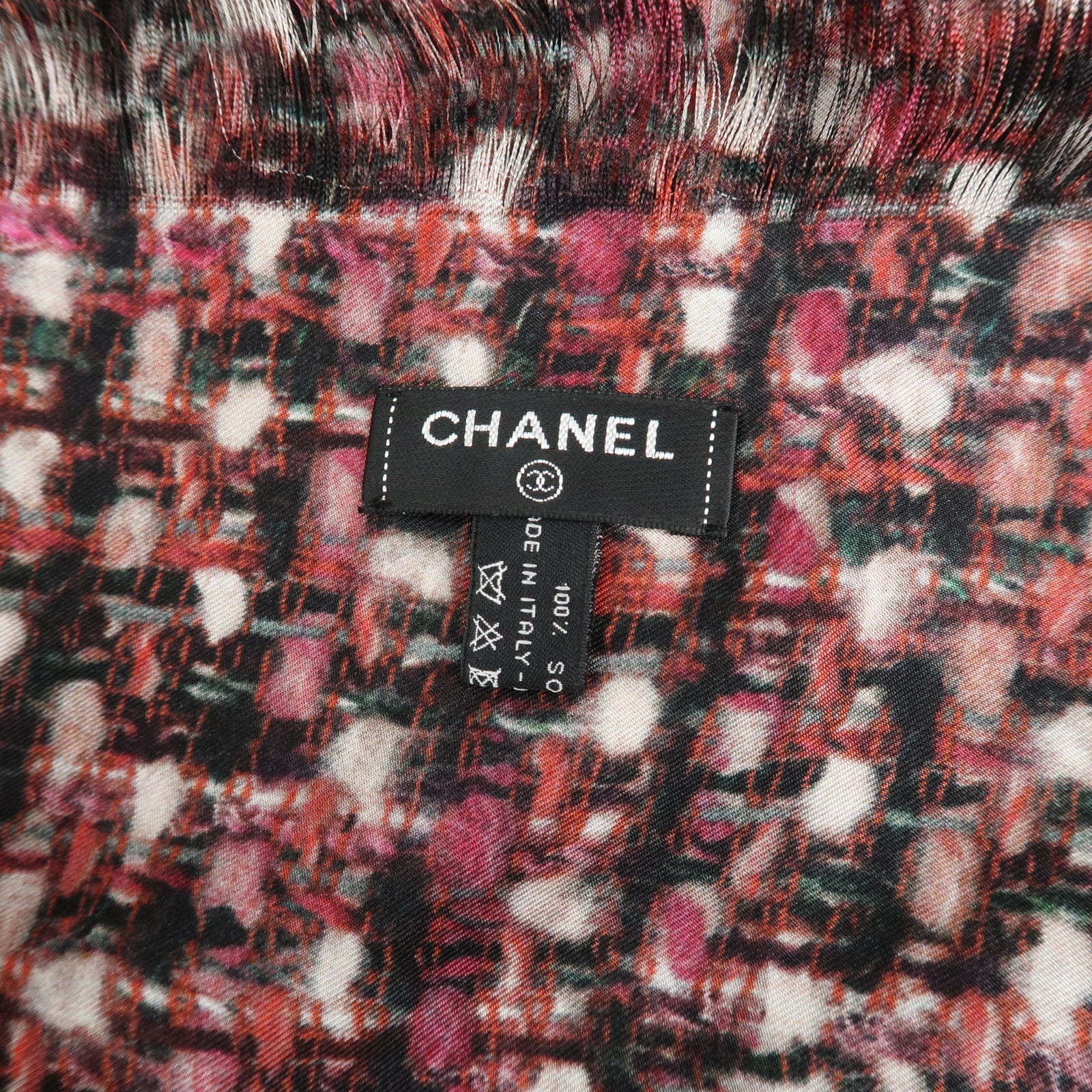 CHANEL Silk 100% COCO Mark Stole Multi Color Used