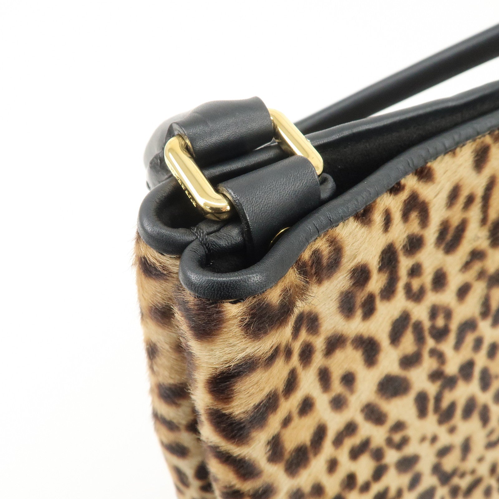 BURBERRY Unborn Calf Leather Bucket Bag Shoulder Bag Leopard