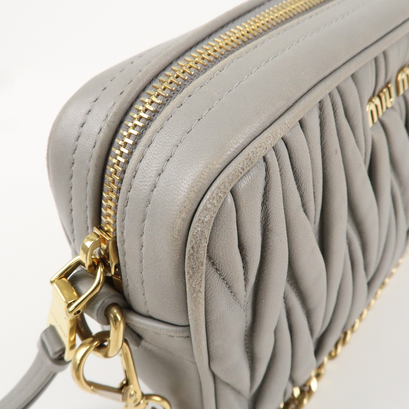 MIU MIU Matelasse Leather Chain Shoulder Bag Gray