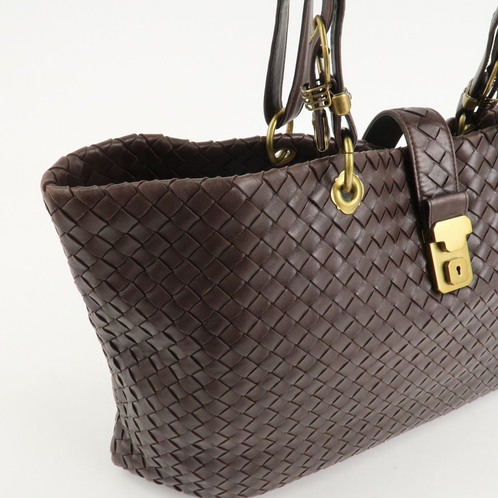 BOTTEGA VENETA Intrecciato Leather Tote Bag Dark Brown 162197