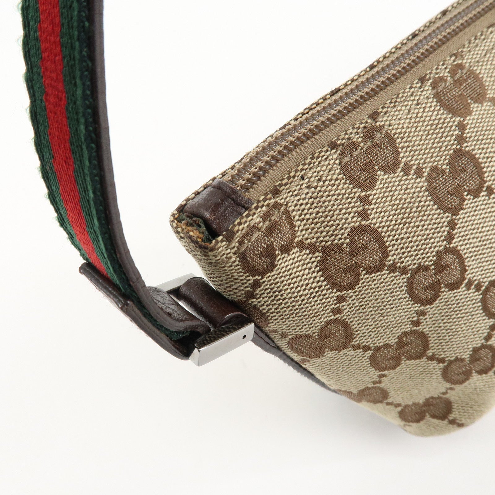 GUCCI Sherry GG Canvas Leather Accessory Pouch Hand Bag 141809 Used